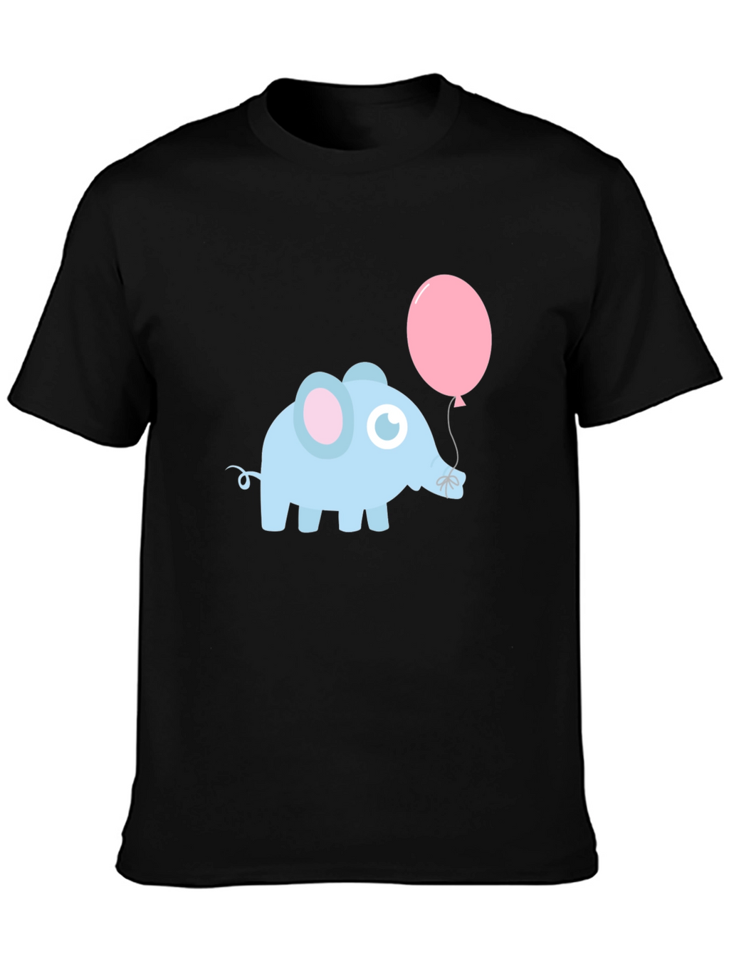 Cute Elephant with Balloon Black T-Shirt