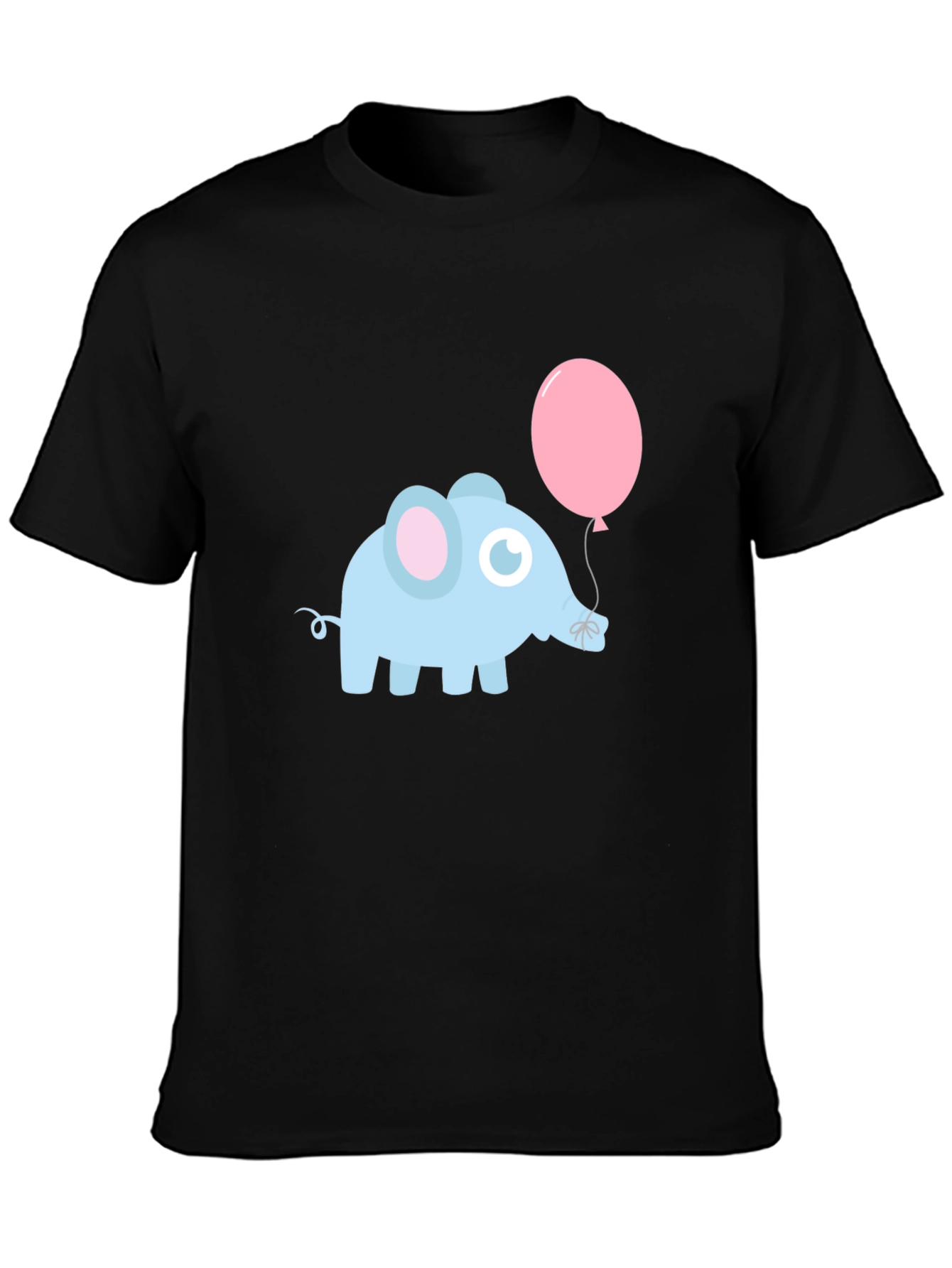 Cute Elephant with Balloon Black T-Shirt