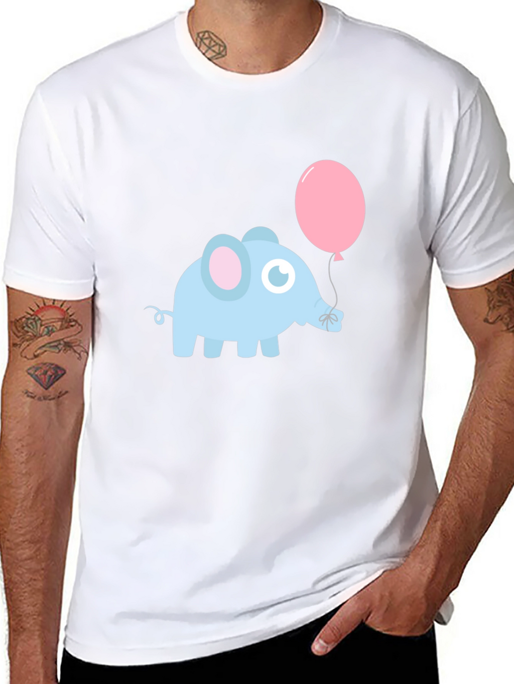 Cute Elephant with Balloon Black T-Shirt