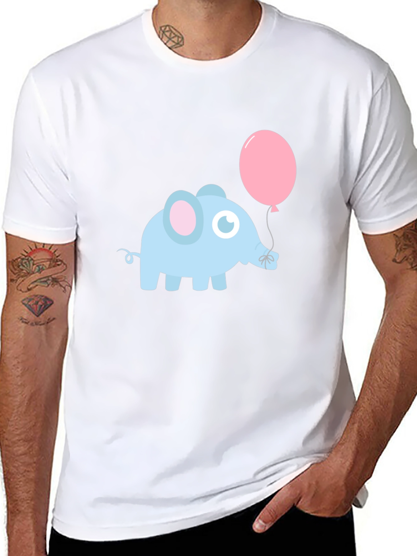 Cute Elephant with Balloon Black T-Shirt