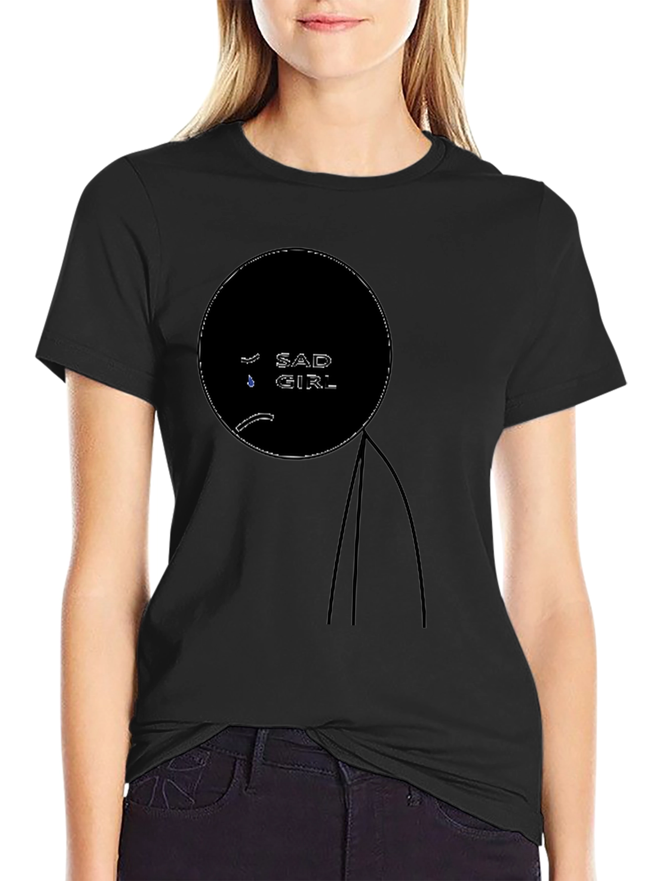 Sad Girl Graphic Tee - Stylish Black T-Shirt
