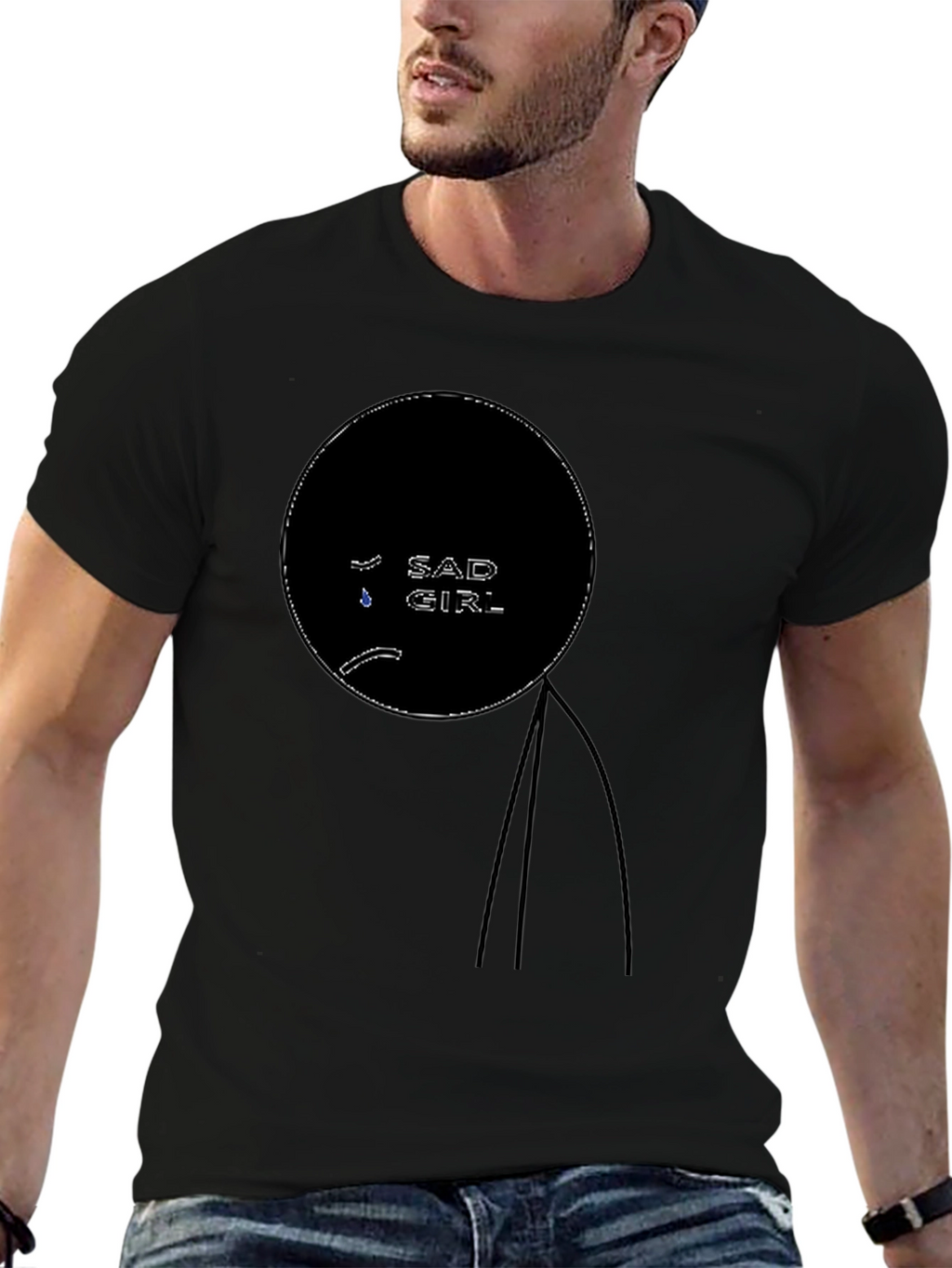 Sad Girl Graphic Tee - Stylish Black T-Shirt