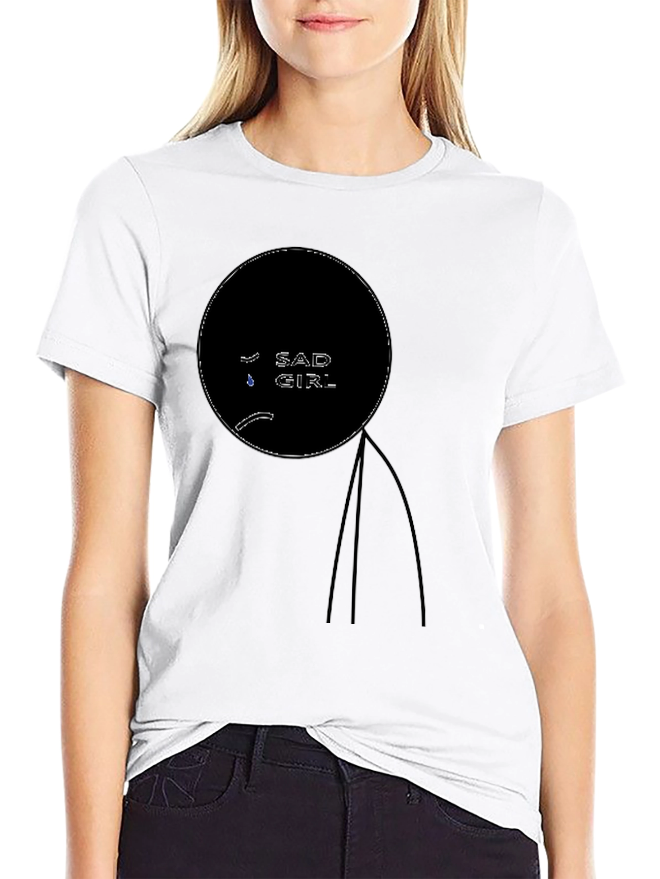 Sad Girl Graphic Tee - Stylish Black T-Shirt