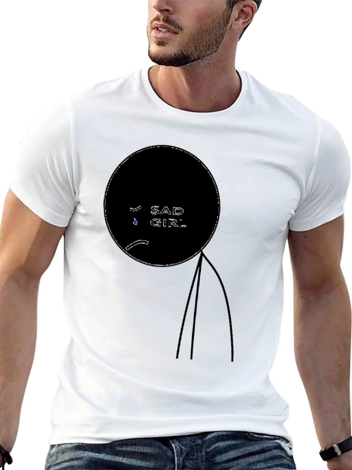 Sad Girl Graphic Tee - Stylish Black T-Shirt