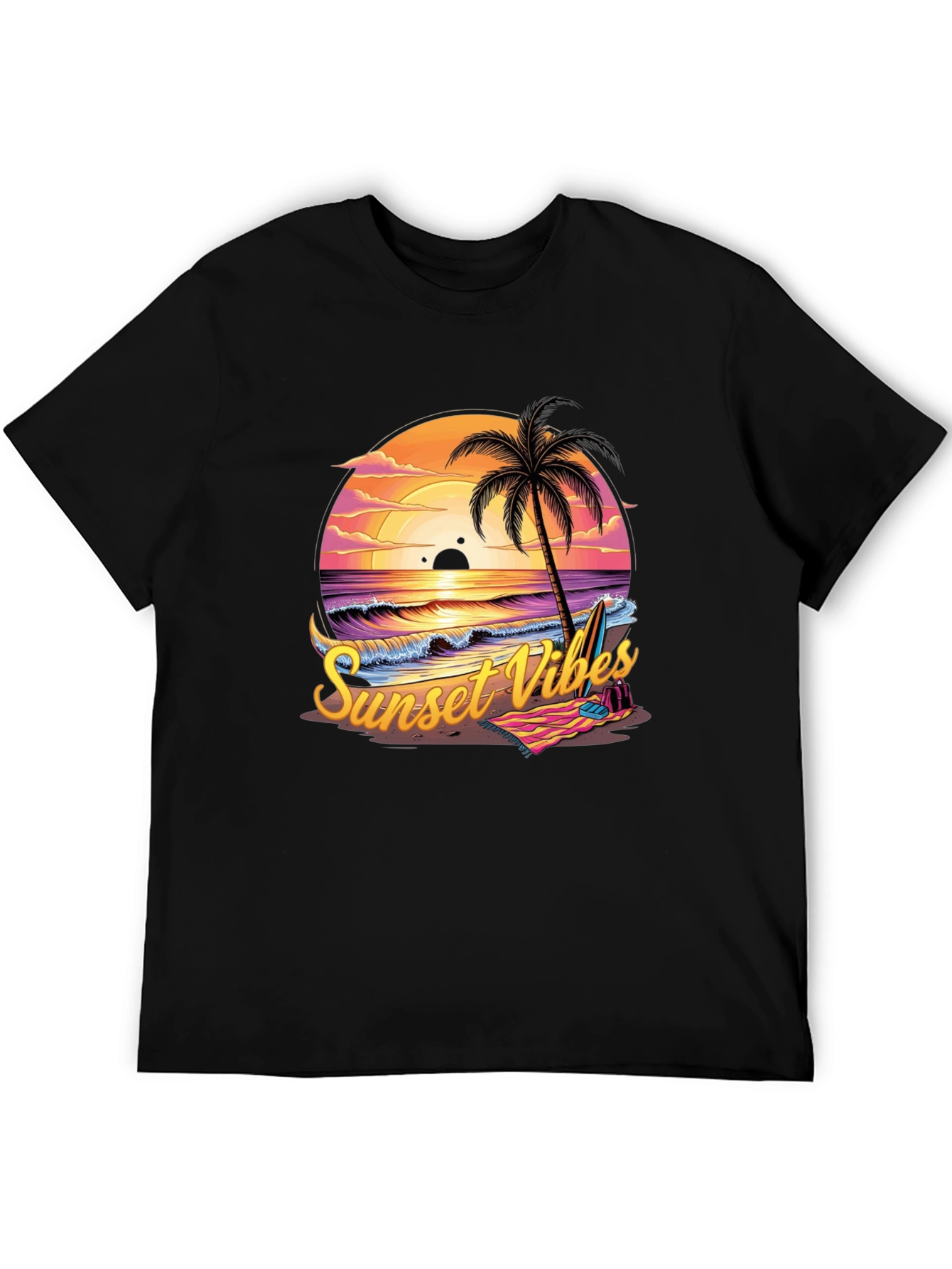 Sunset Vibes Graphic Tee - Beach Palm Tree