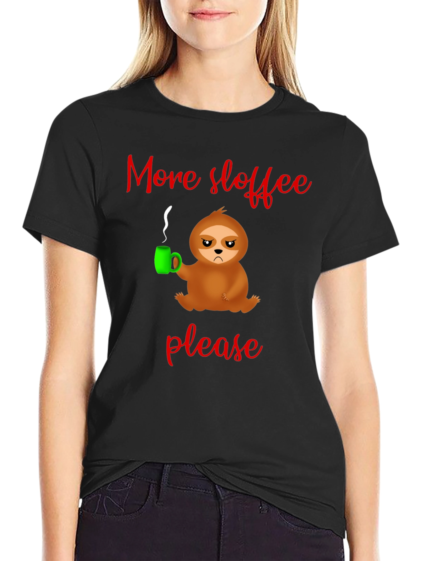 More Sloffee Please Sloth Graphic Tee - Black Cotton T-Shirt