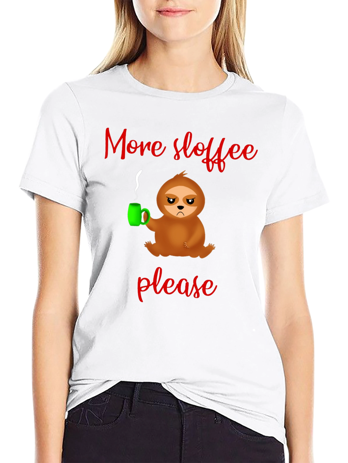 More Sloffee Please Sloth Graphic Tee - Black Cotton T-Shirt