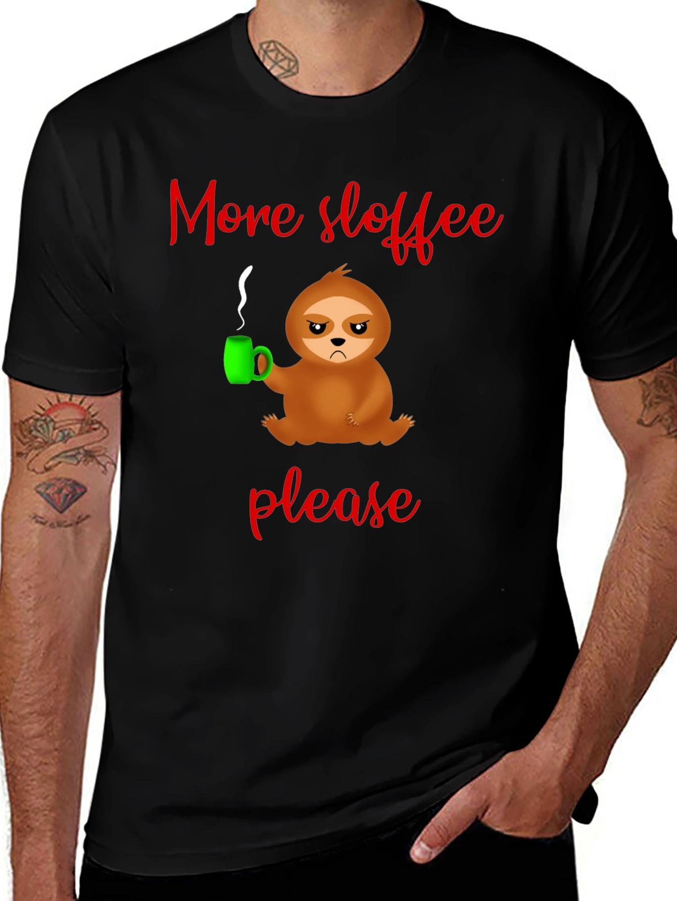 More Sloffee Please Sloth Graphic Tee - Black Cotton T-Shirt