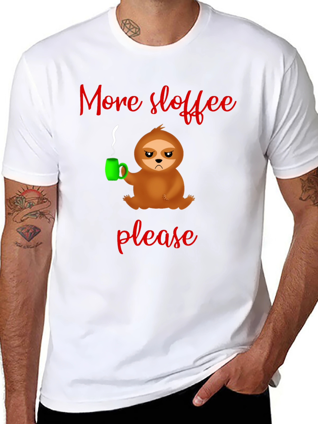 More Sloffee Please Sloth Graphic Tee - Black Cotton T-Shirt