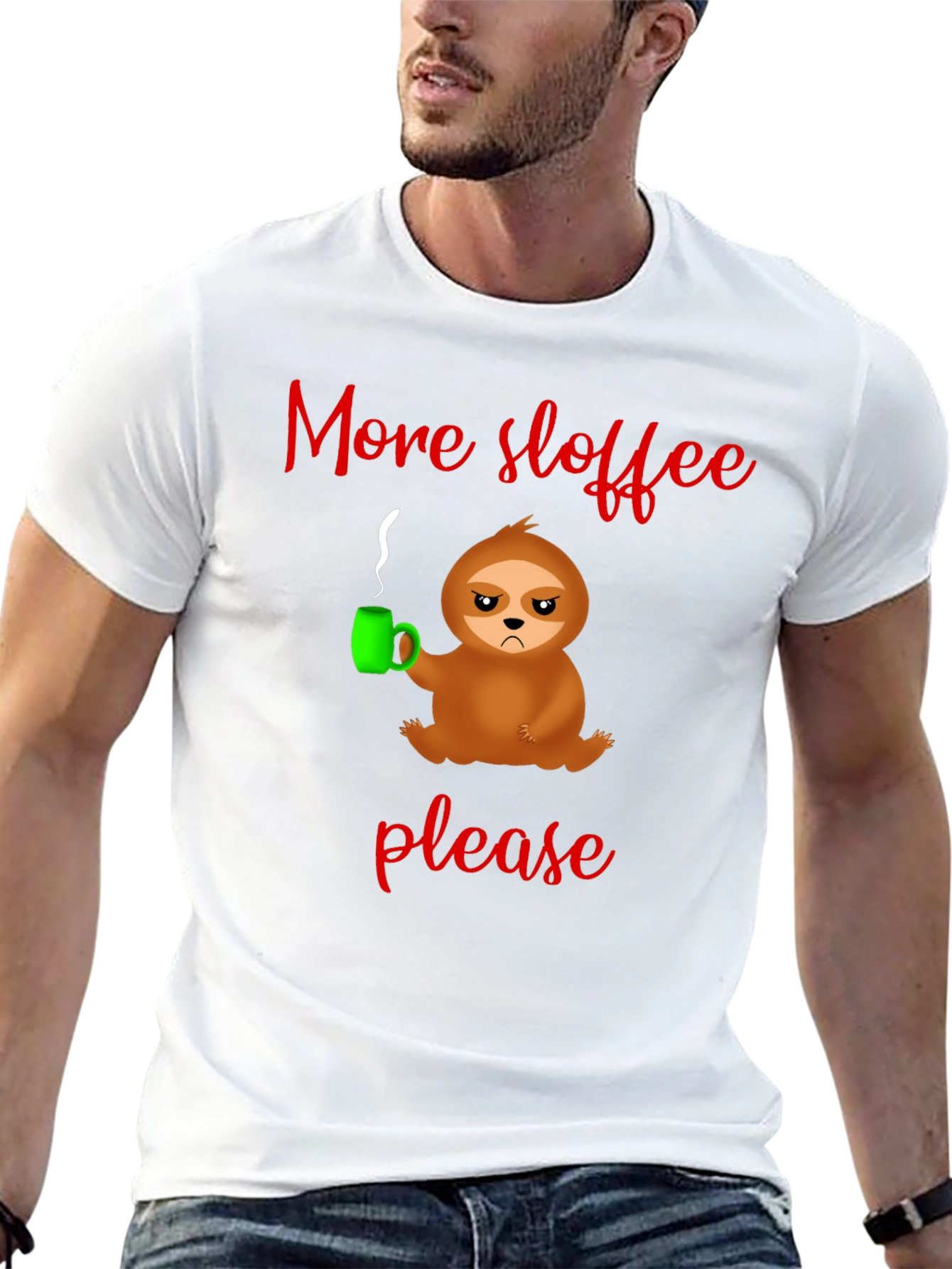More Sloffee Please Sloth Graphic Tee - Black Cotton T-Shirt