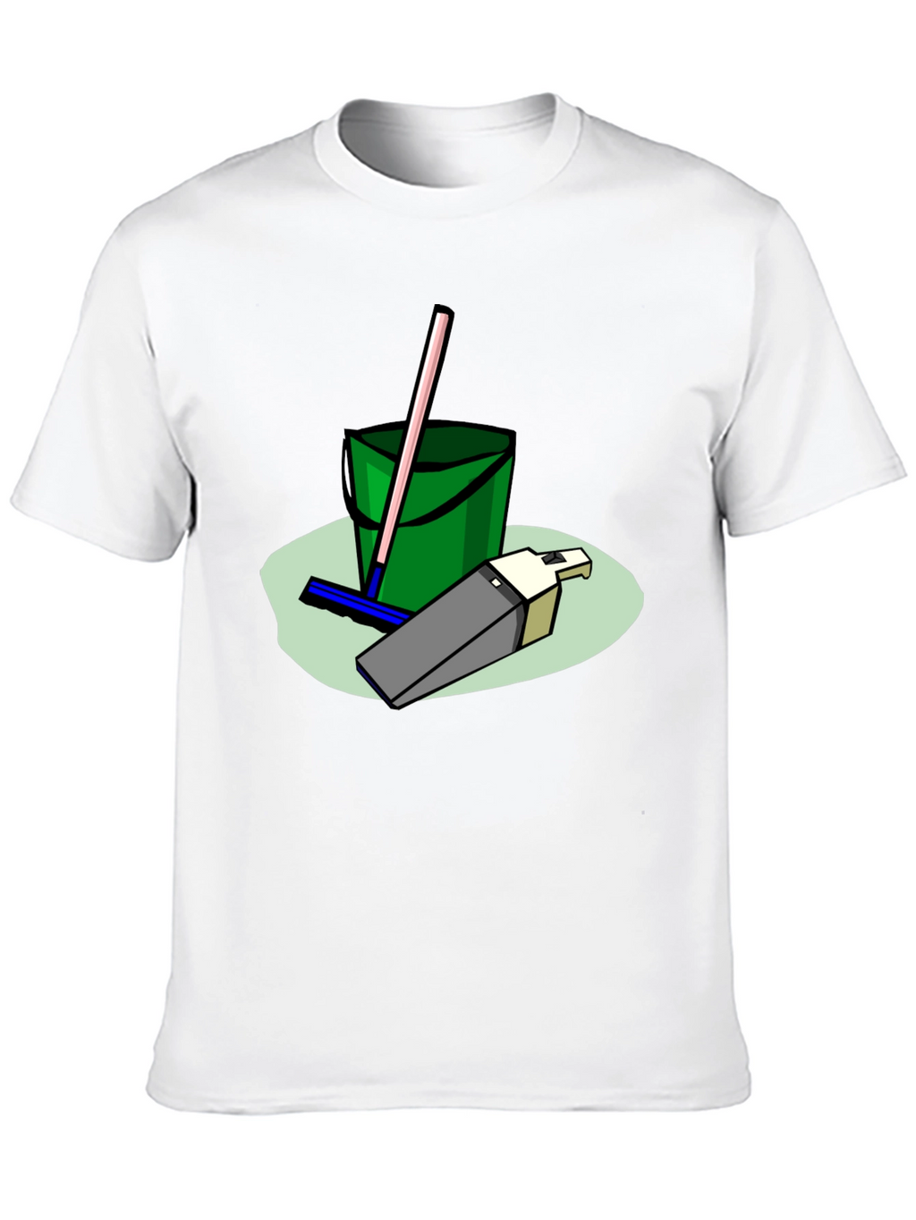 Cleaning Crew T-Shirt - Cartoon Bucket & Mop Tee