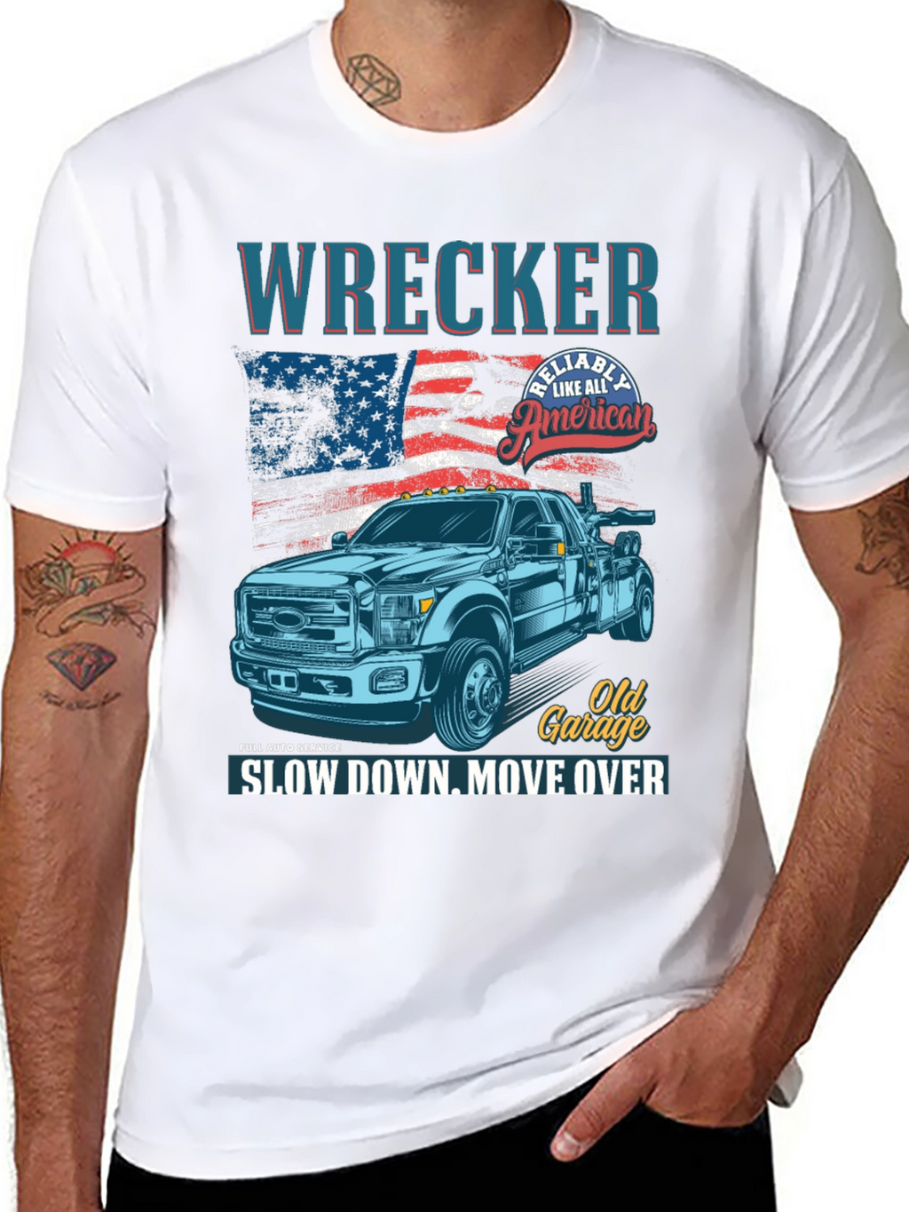 Wrecker Tow Truck American Flag Graphic T-Shirt
