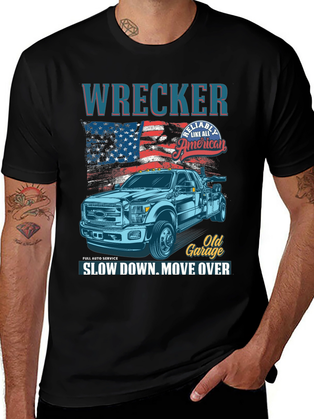 Wrecker Tow Truck American Flag Graphic T-Shirt