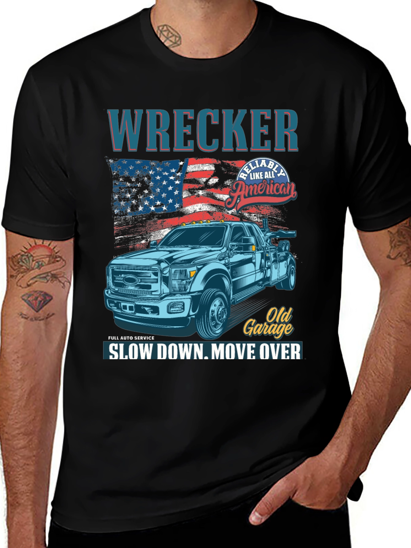 Wrecker Tow Truck American Flag Graphic T-Shirt