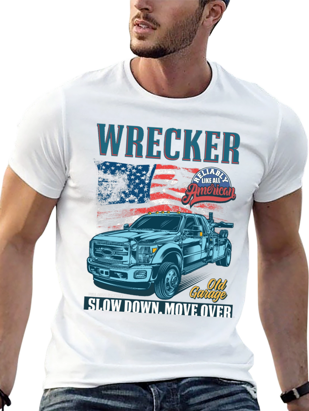 Wrecker Tow Truck American Flag Graphic T-Shirt