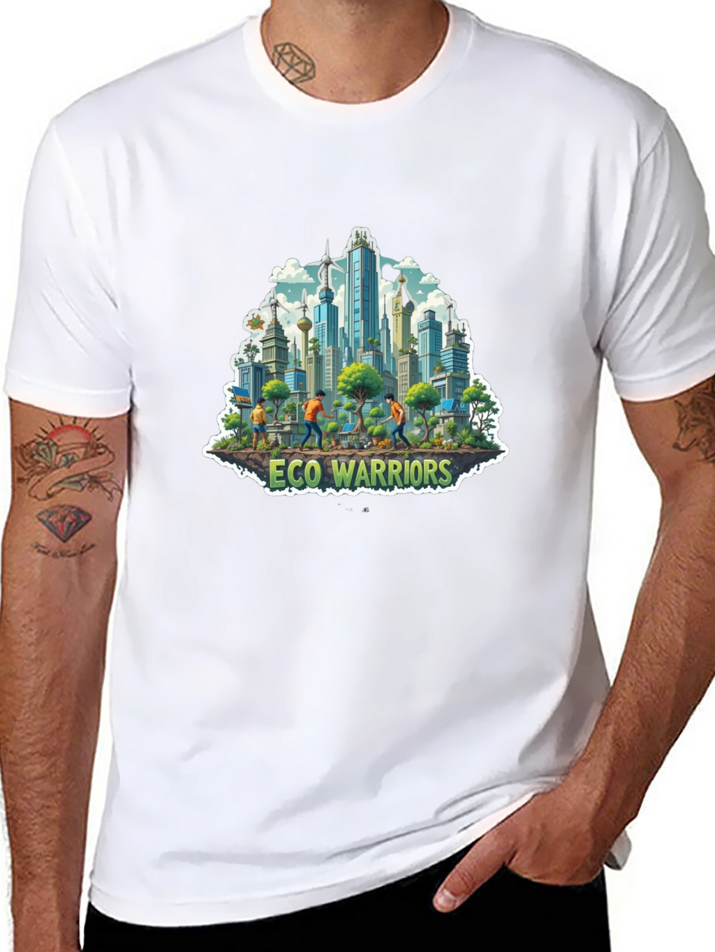 Eco Warriors Graphic Tee - Cityscape Design