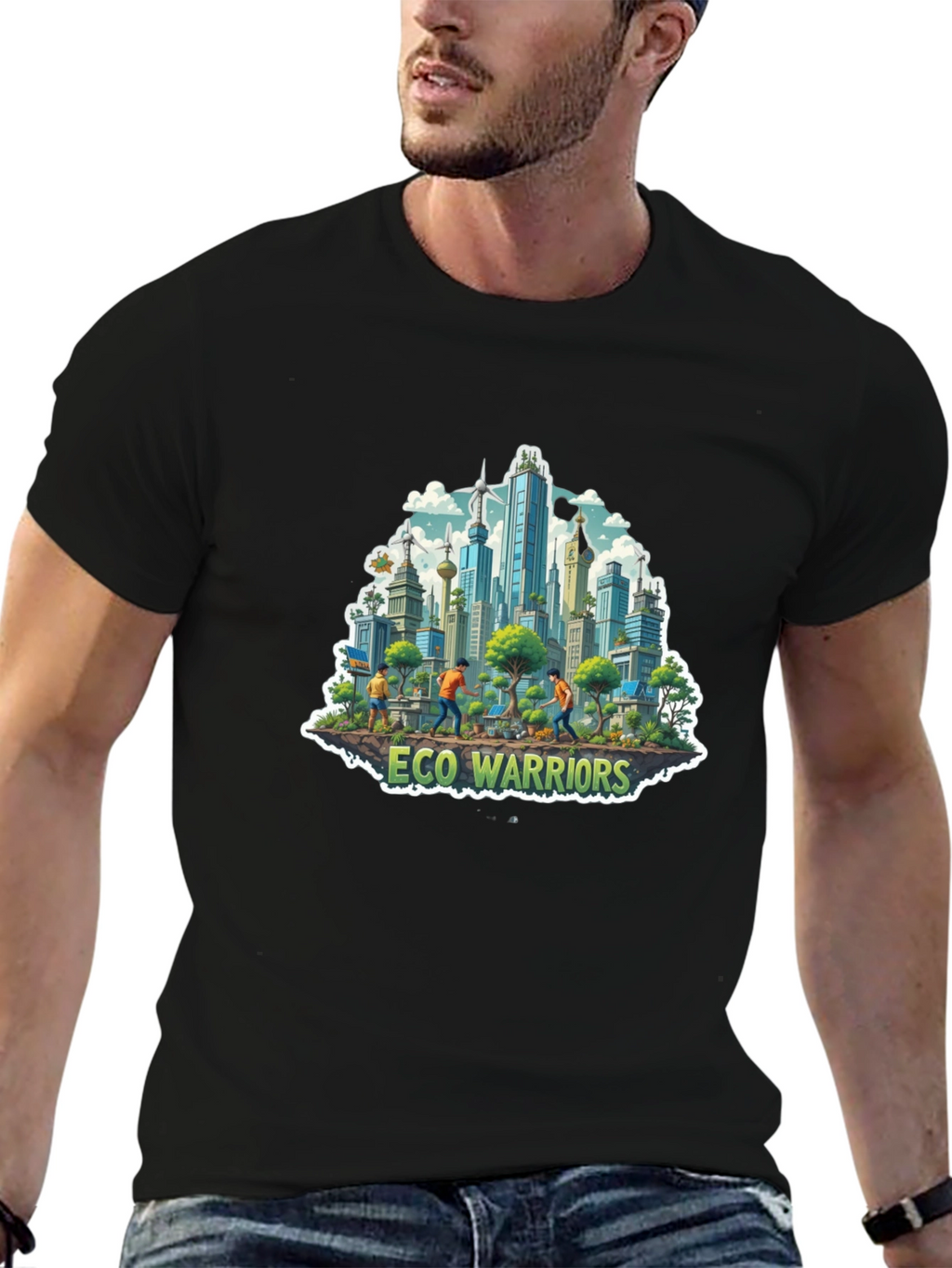 Eco Warriors Graphic Tee - Cityscape Design
