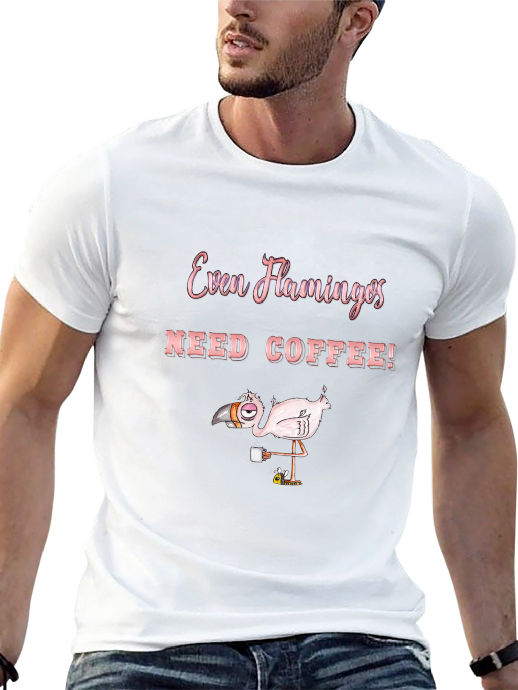 Funny Flamingo Coffee Lover Graphic T-Shirt