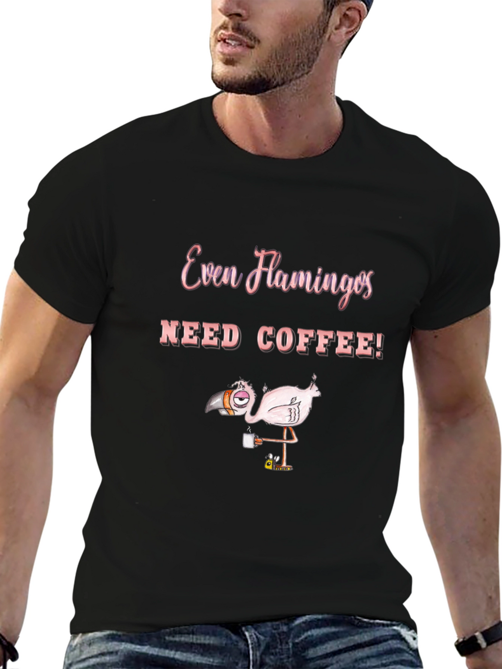 Funny Flamingo Coffee Lover Graphic T-Shirt