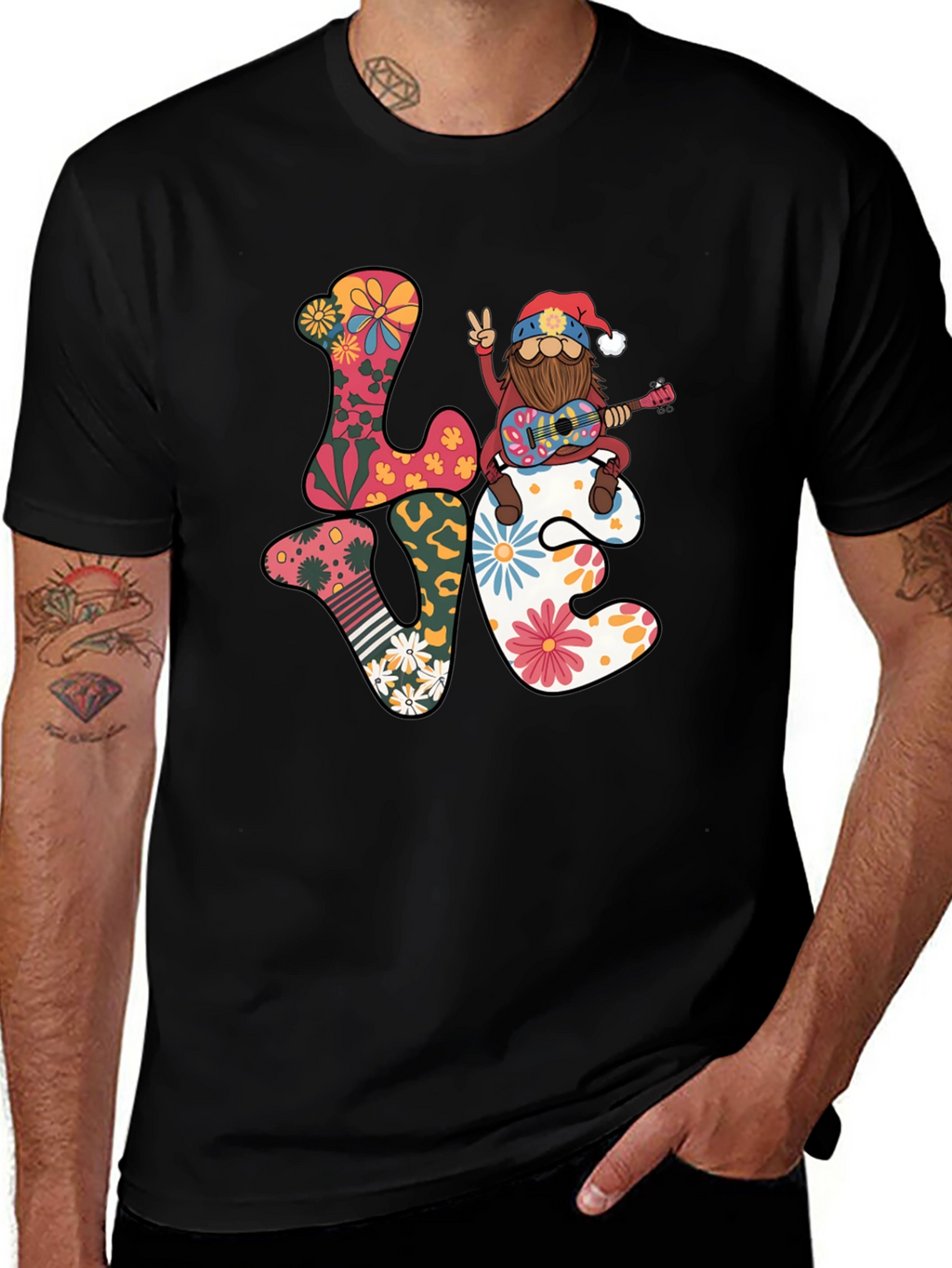 Gnome Love Peace Guitar T-Shirt