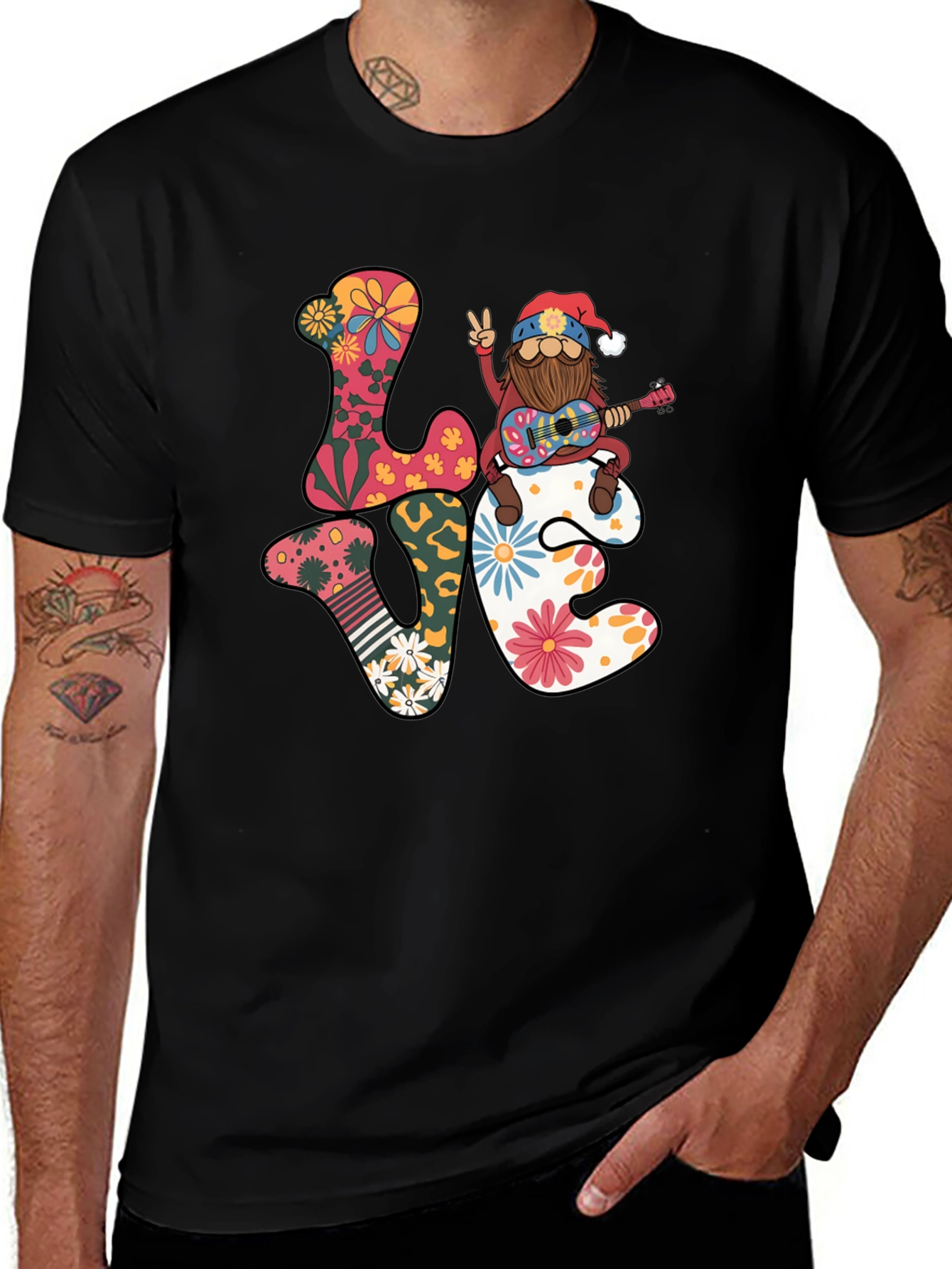 Gnome Love Peace Guitar T-Shirt