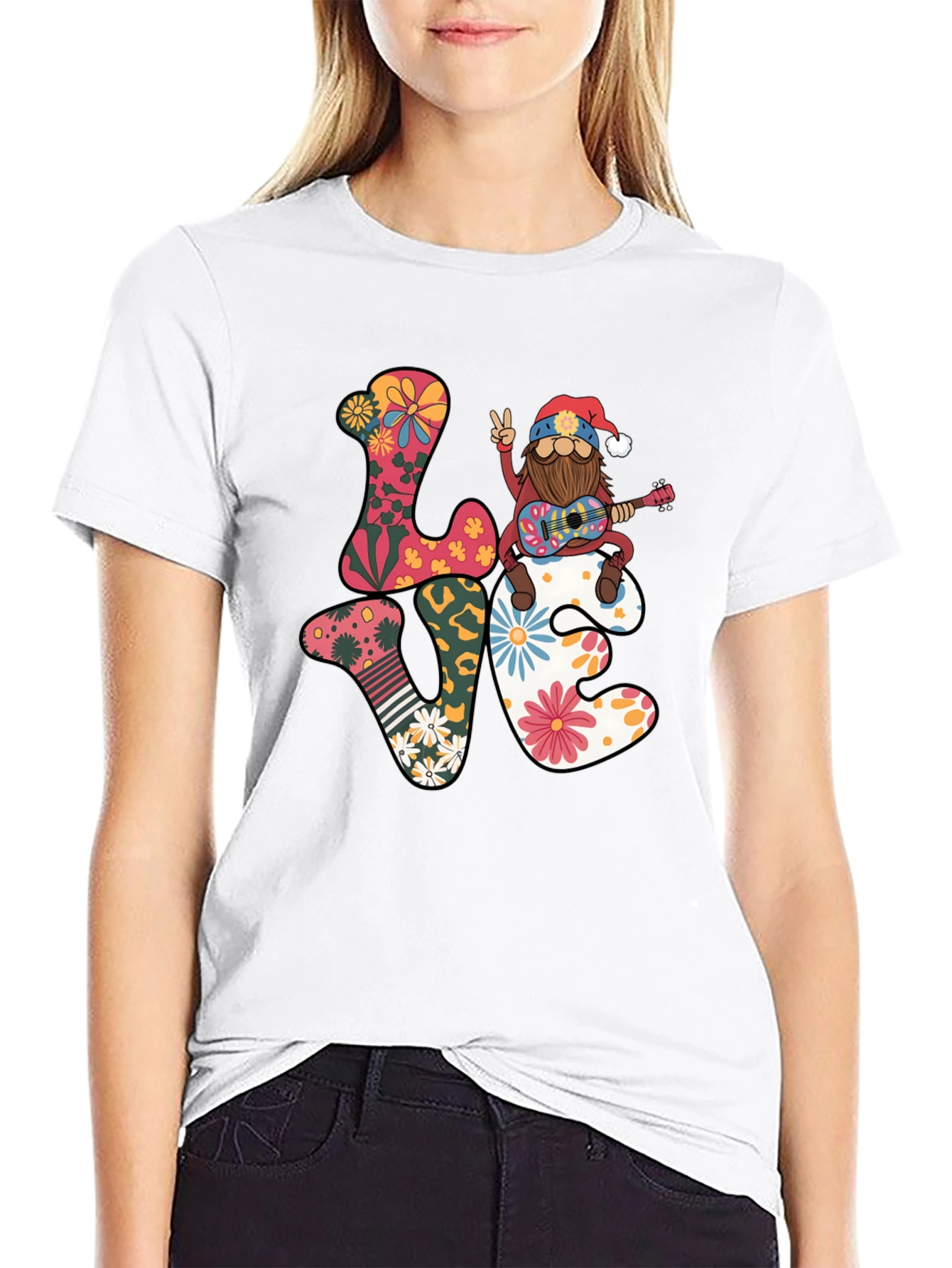 Gnome Love Peace Guitar T-Shirt
