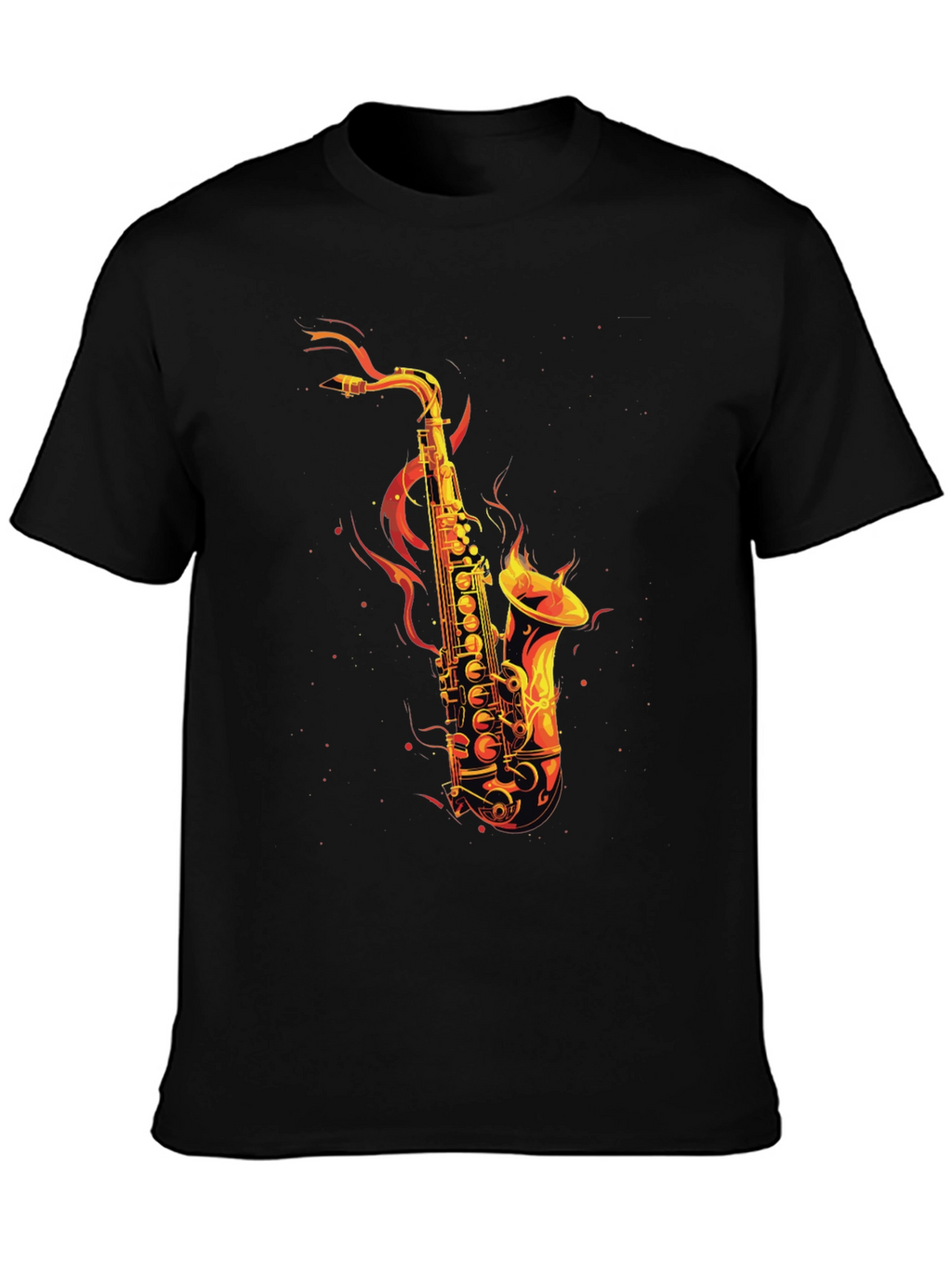 Flaming Saxophone Graphic Tee - Black Cotton T-Shirt