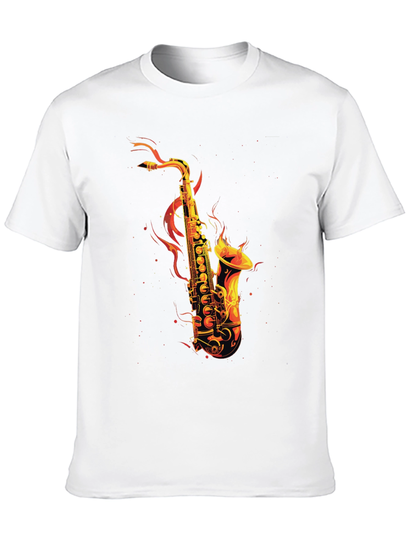 Flaming Saxophone Graphic Tee - Black Cotton T-Shirt