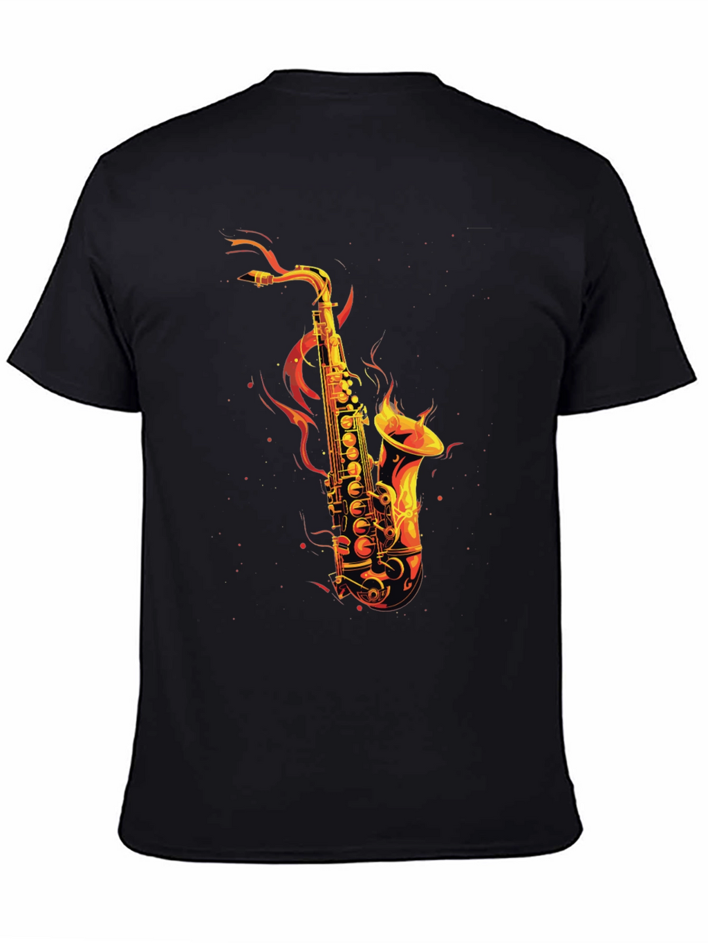 Flaming Saxophone Graphic Tee - Black Cotton T-Shirt