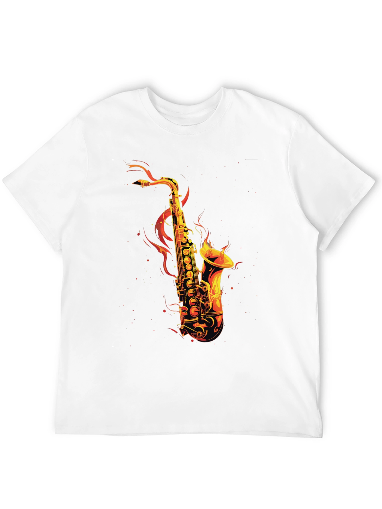 Flaming Saxophone Graphic Tee - Black Cotton T-Shirt