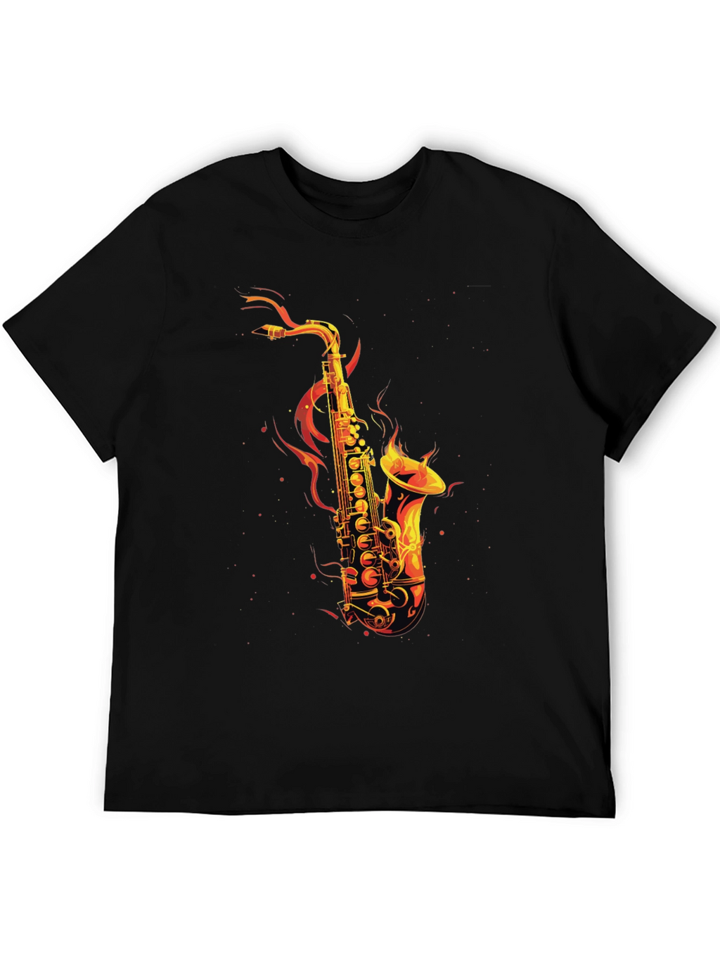 Flaming Saxophone Graphic Tee - Black Cotton T-Shirt