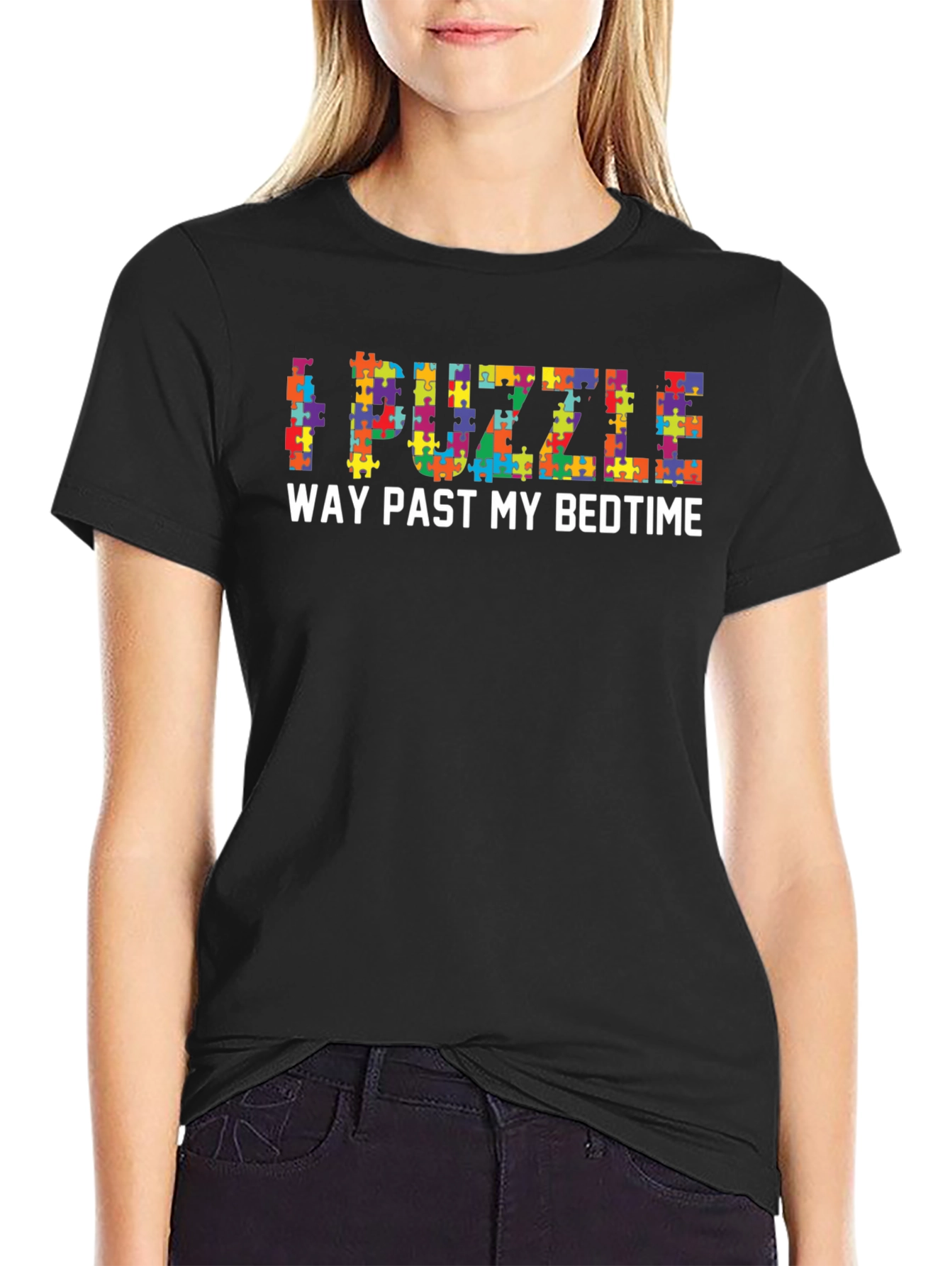 I Puzzle Way Past My Bedtime Black T-Shirt