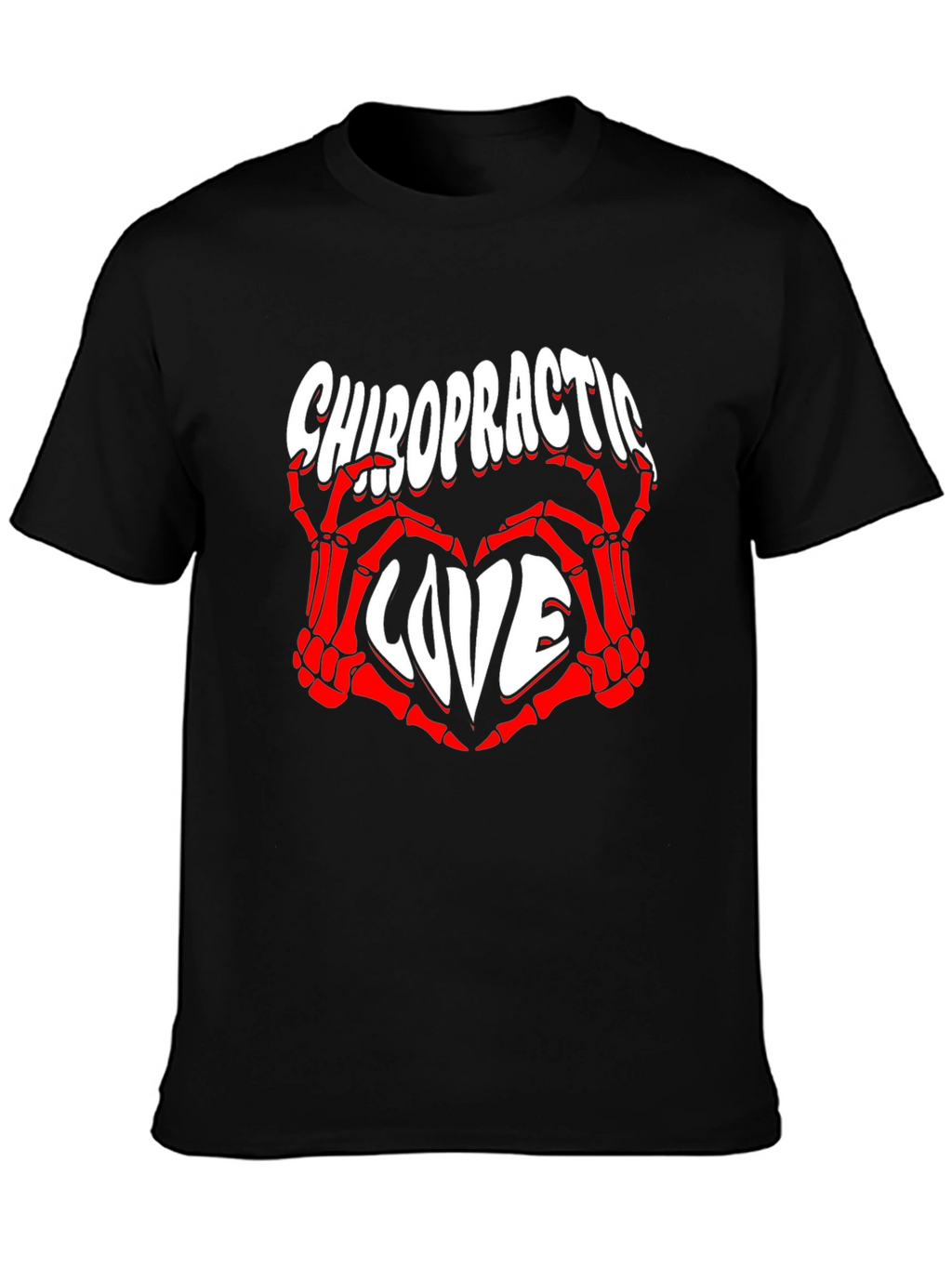 Chiropractic Love T-Shirt - Red Skeleton Hands Heart