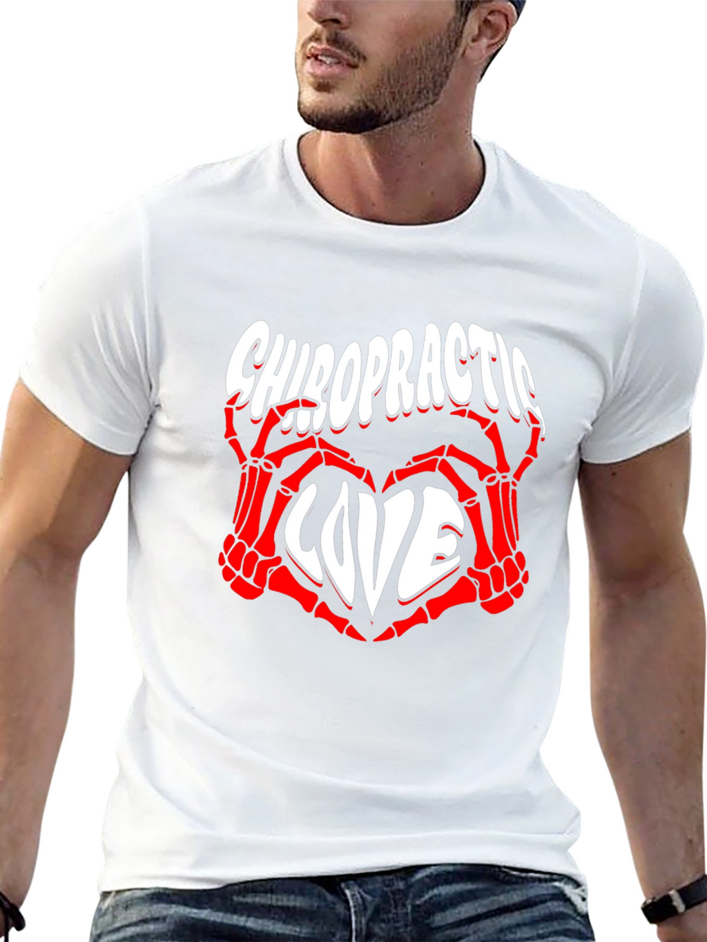 Chiropractic Love T-Shirt - Red Skeleton Hands Heart