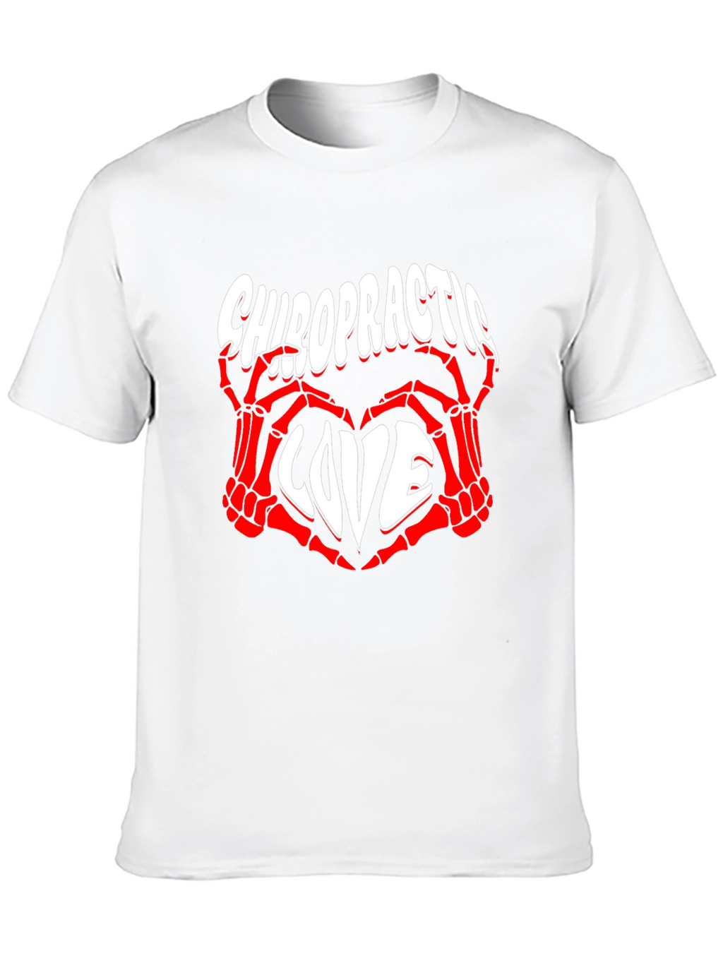 Chiropractic Love T-Shirt - Red Skeleton Hands Heart