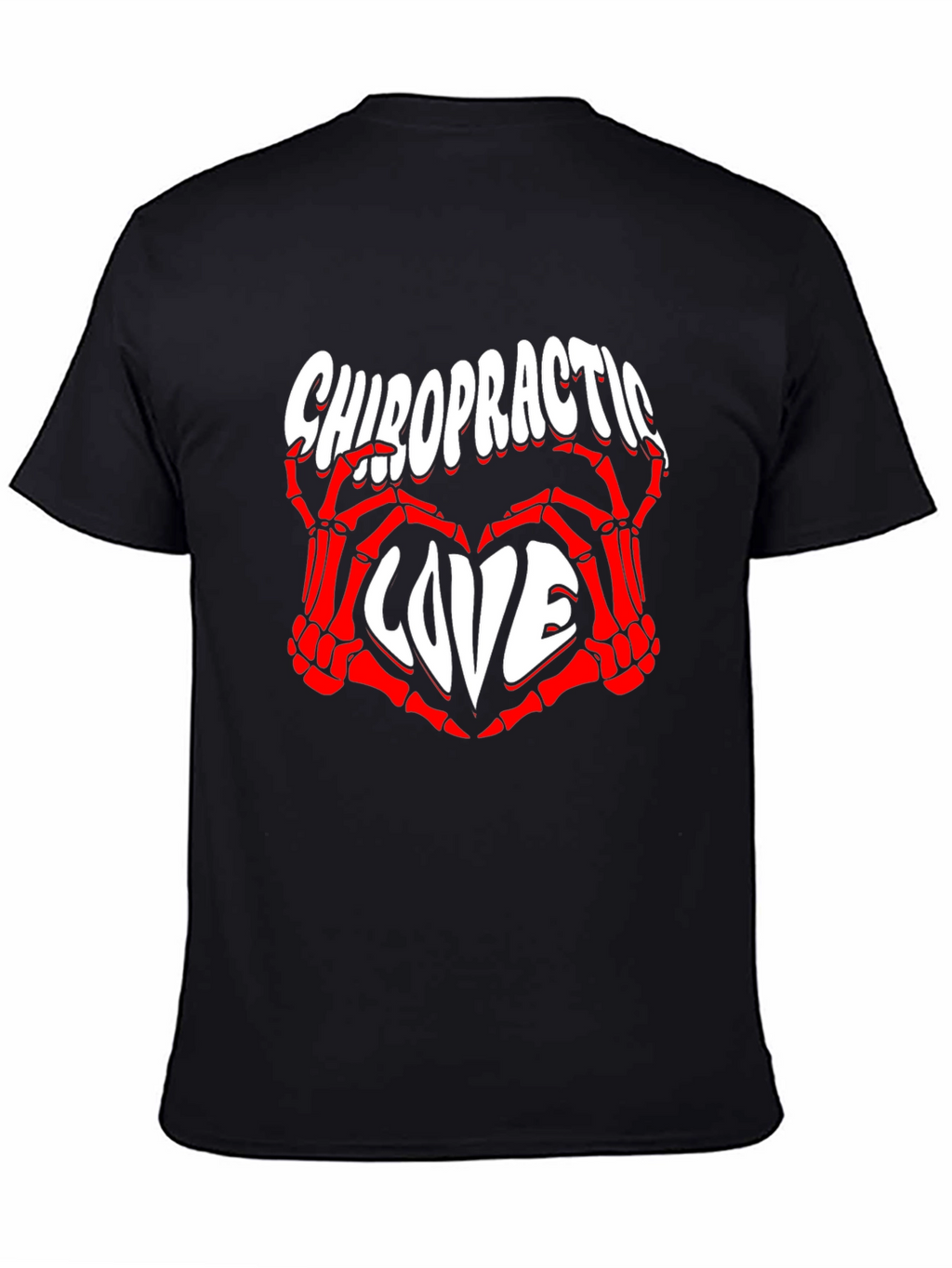 Chiropractic Love T-Shirt - Red Skeleton Hands Heart