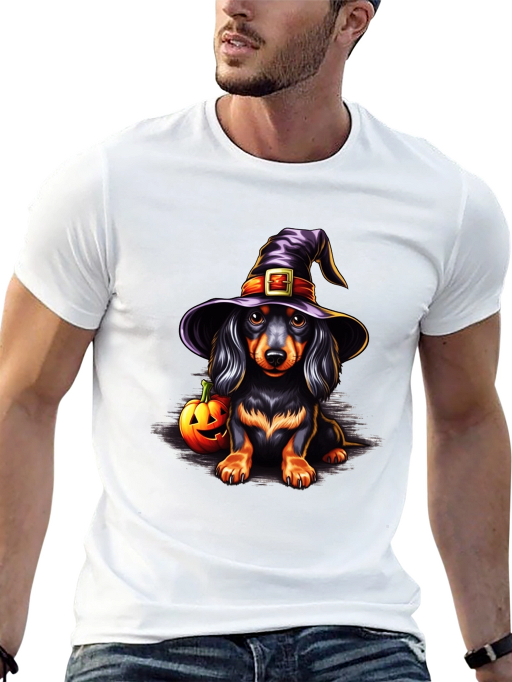 Halloween Dachshund Witch T-Shirt