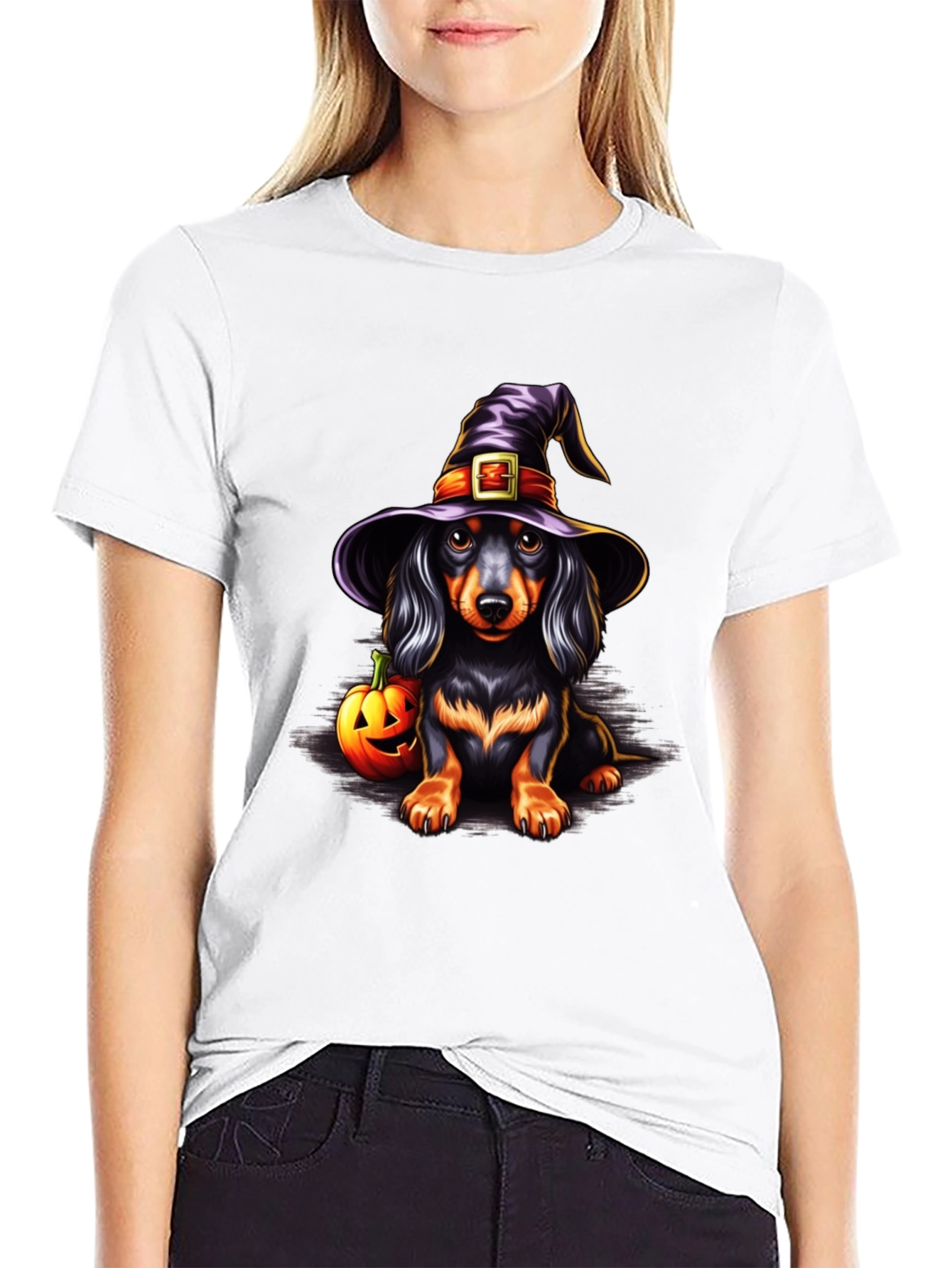 Halloween Dachshund Witch T-Shirt