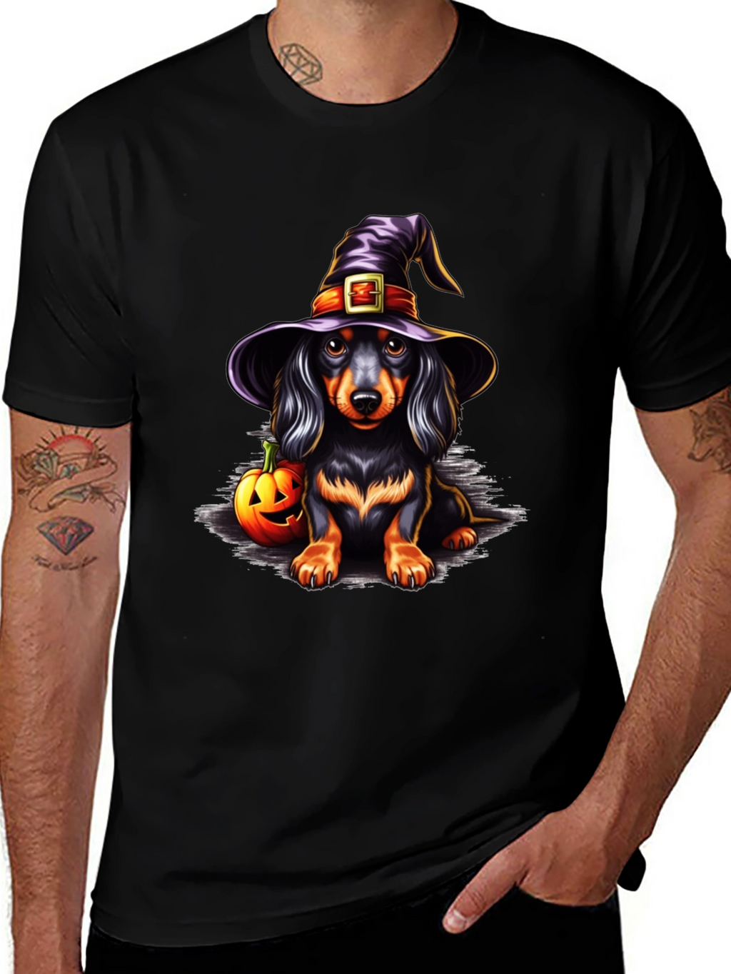 Halloween Dachshund Witch T-Shirt
