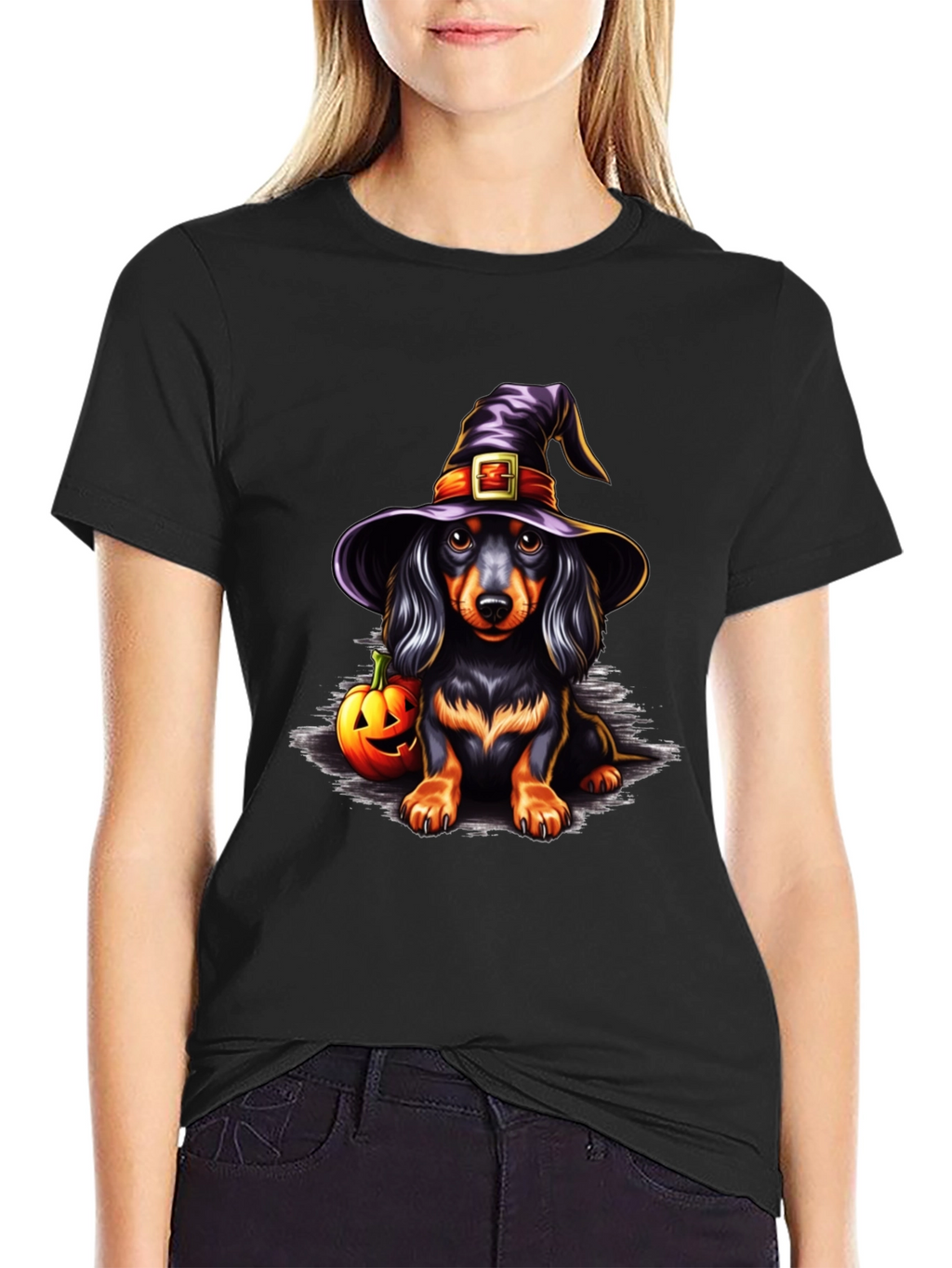 Halloween Dachshund Witch T-Shirt