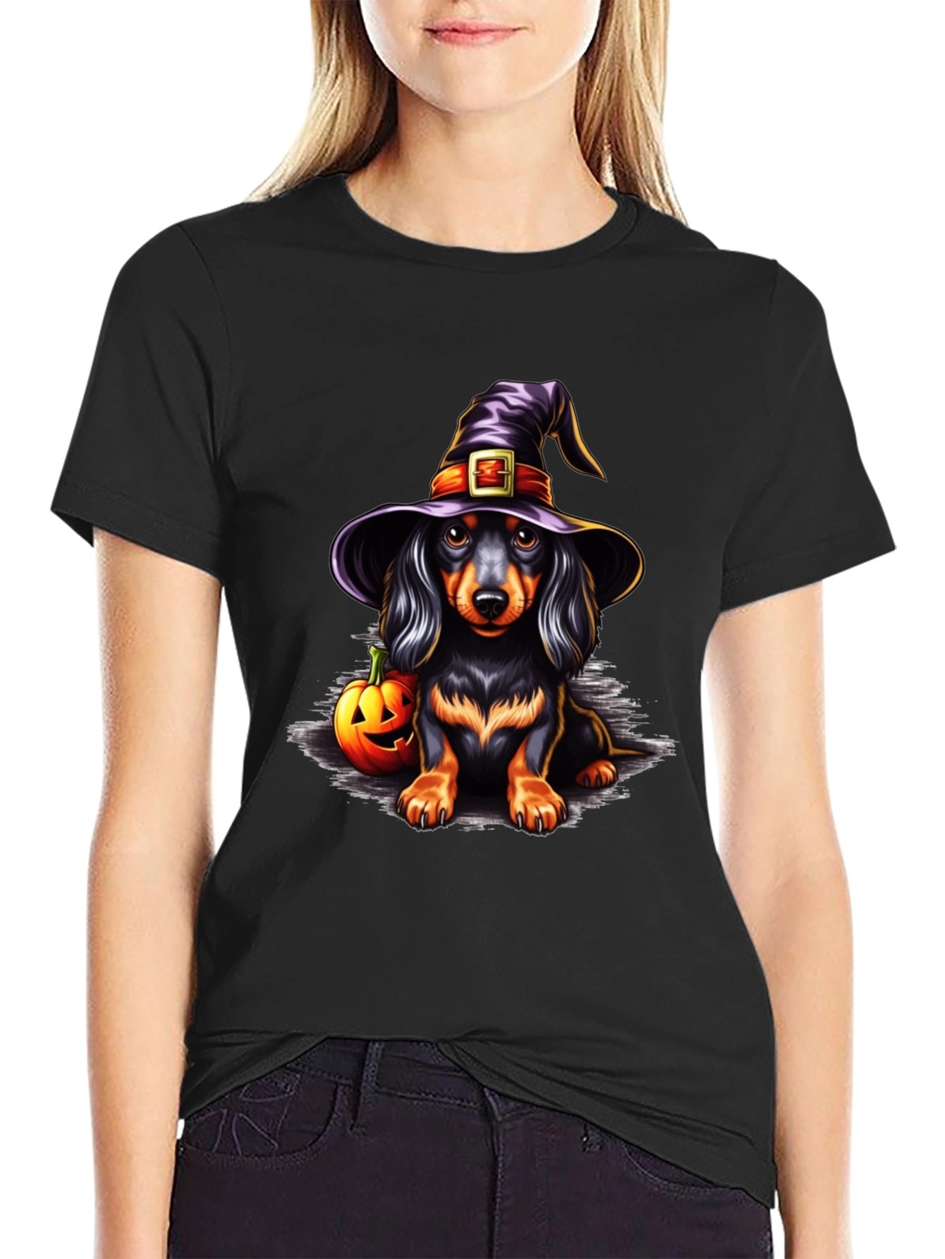 Halloween Dachshund Witch T-Shirt