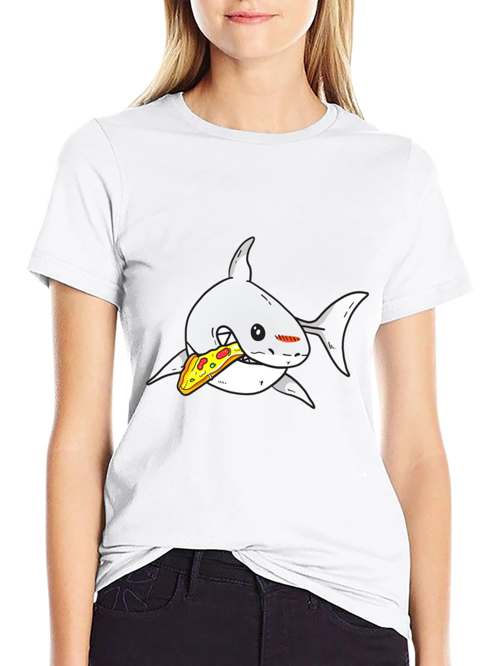 Shark Pizza Graphic Tee - Black Cotton T-Shirt