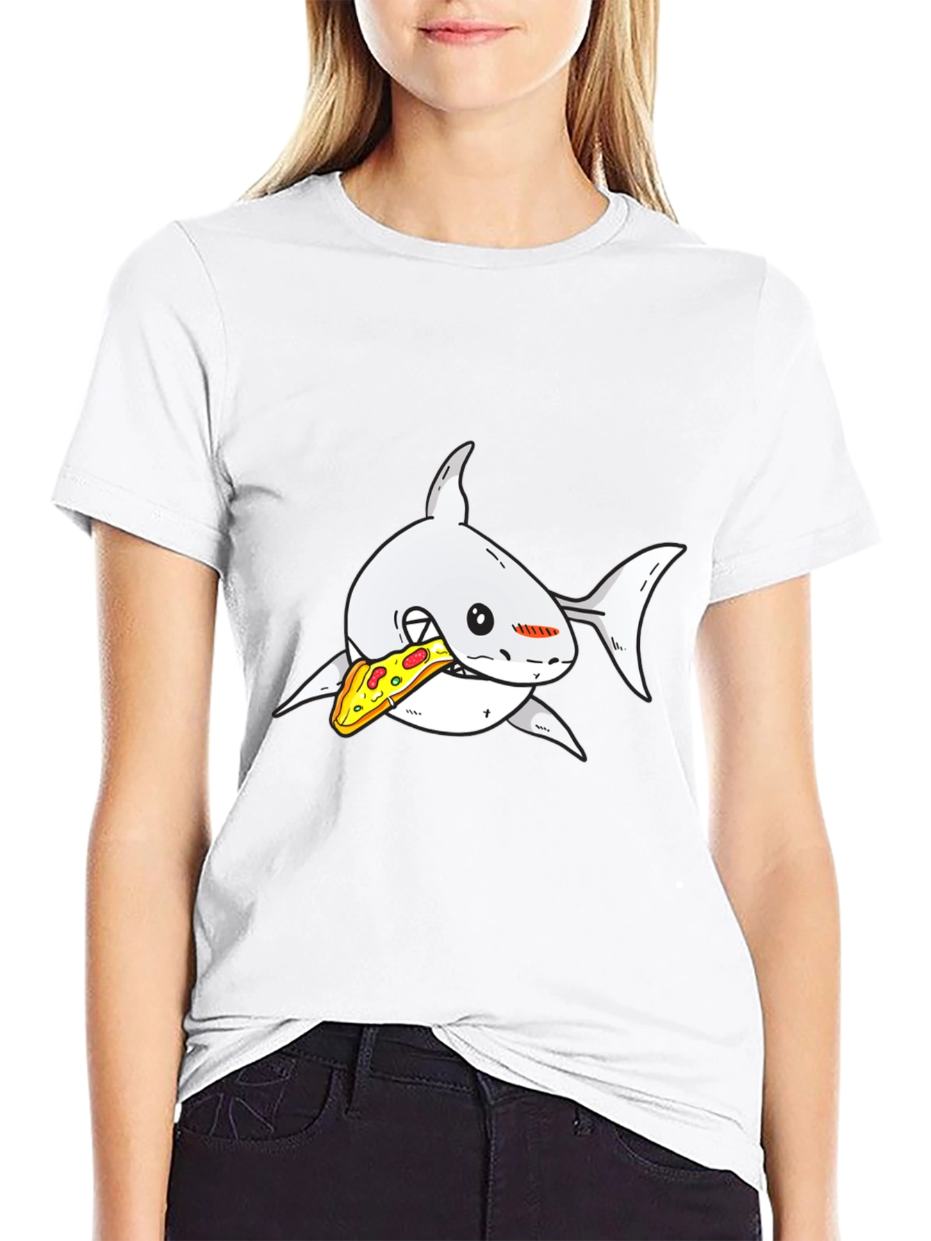 Shark Pizza Graphic Tee - Black Cotton T-Shirt