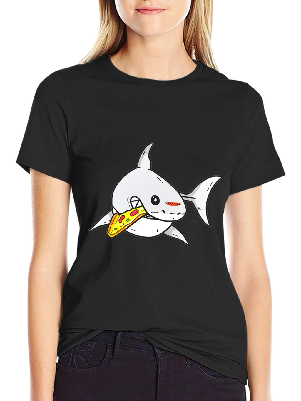 Shark Pizza Graphic Tee - Black Cotton T-Shirt