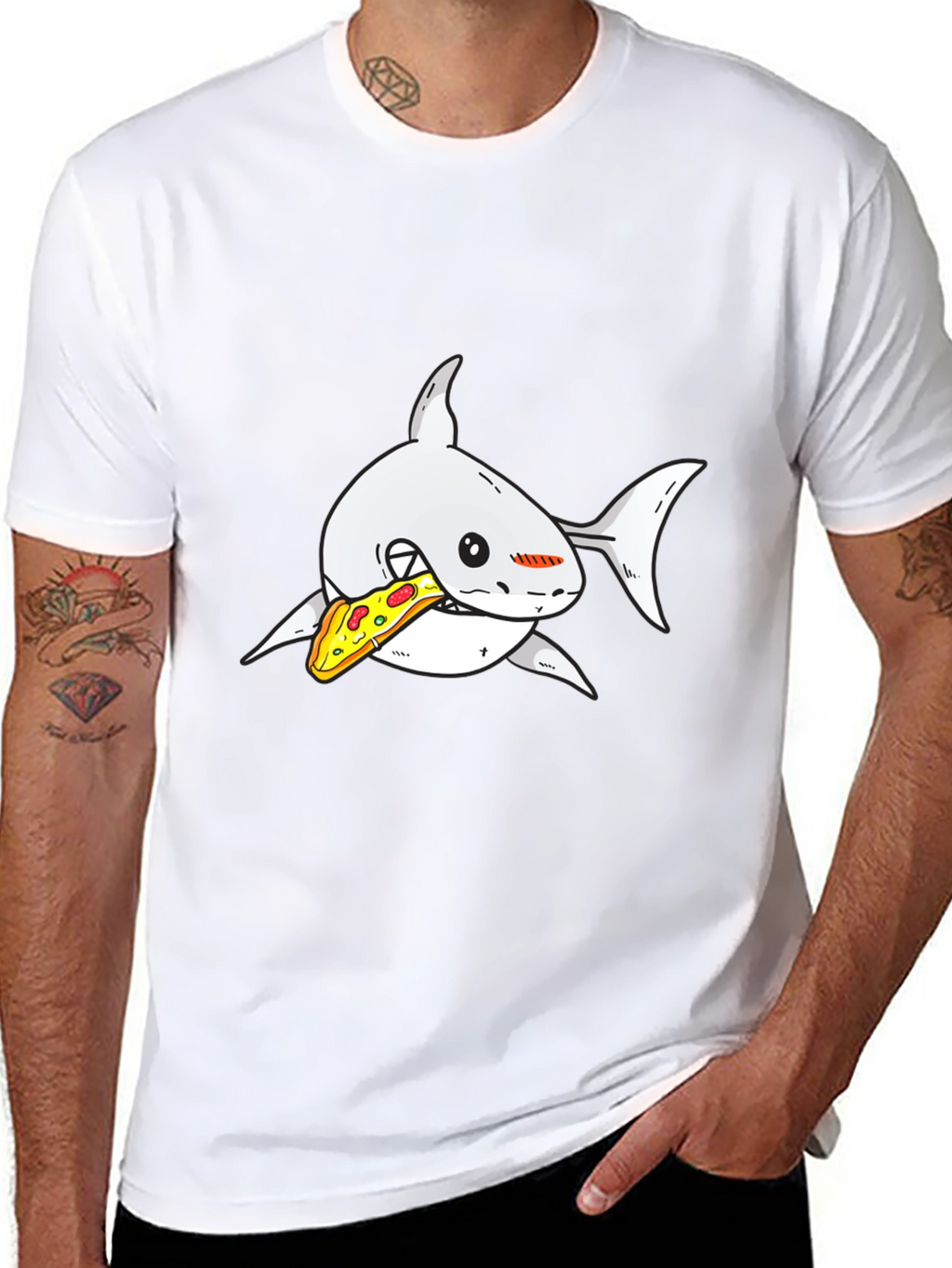 Shark Pizza Graphic Tee - Black Cotton T-Shirt