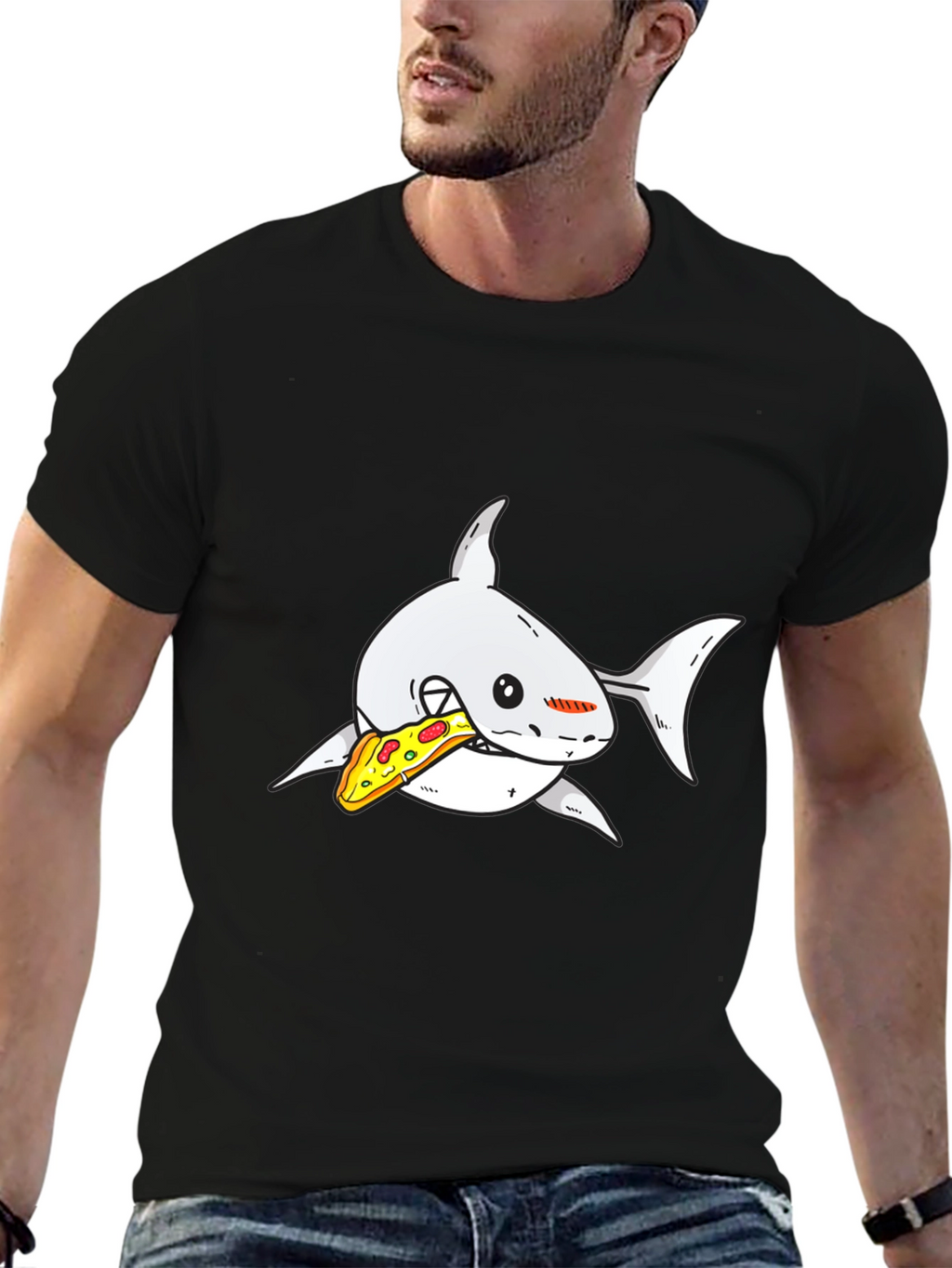 Shark Pizza Graphic Tee - Black Cotton T-Shirt