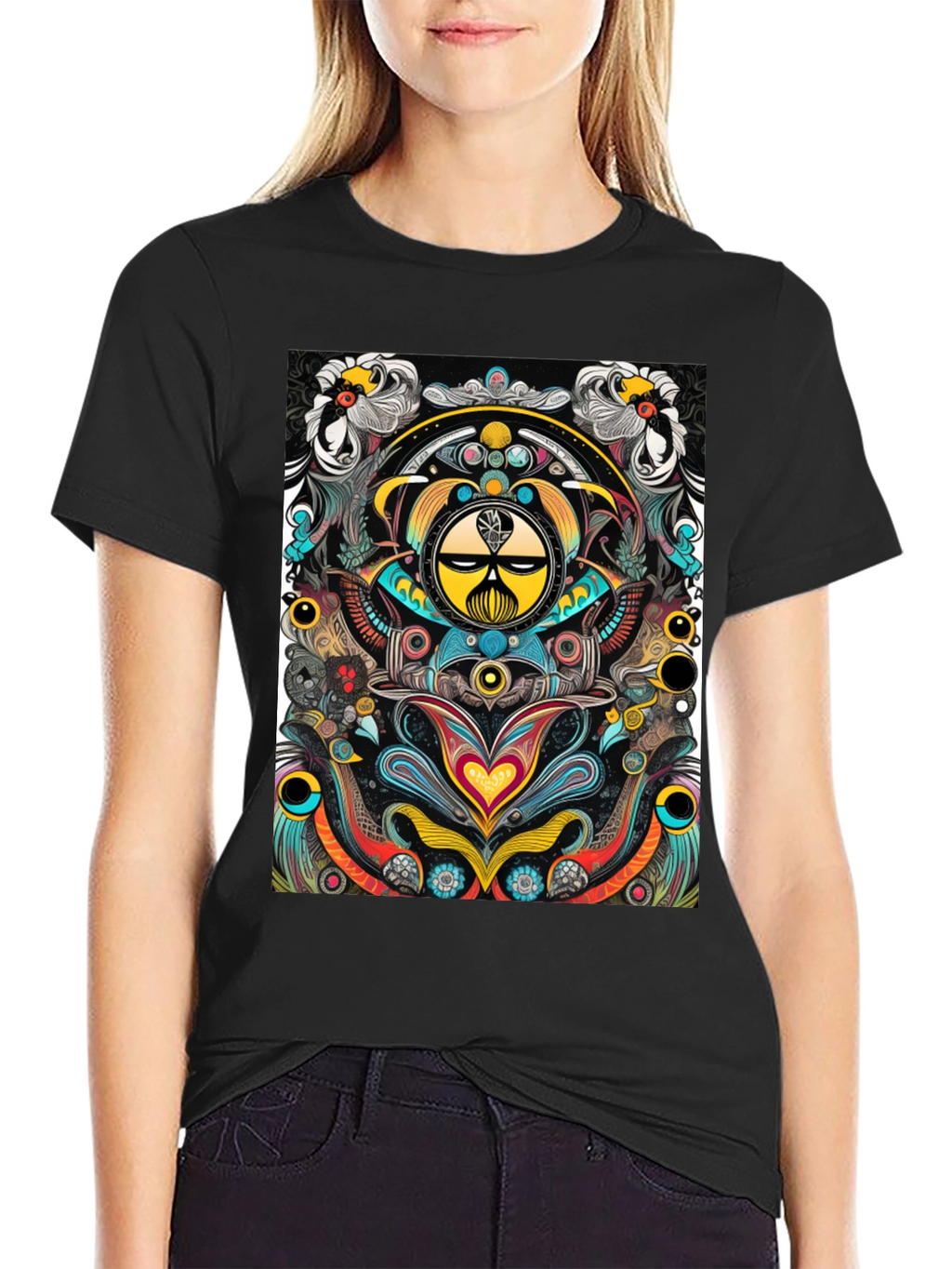 Psychedelic Graphic Tee - Black Cotton T-Shirt