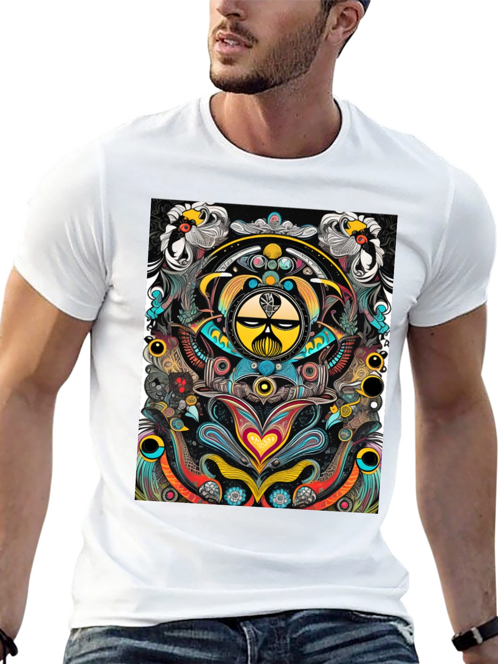 Psychedelic Graphic Tee - Black Cotton T-Shirt