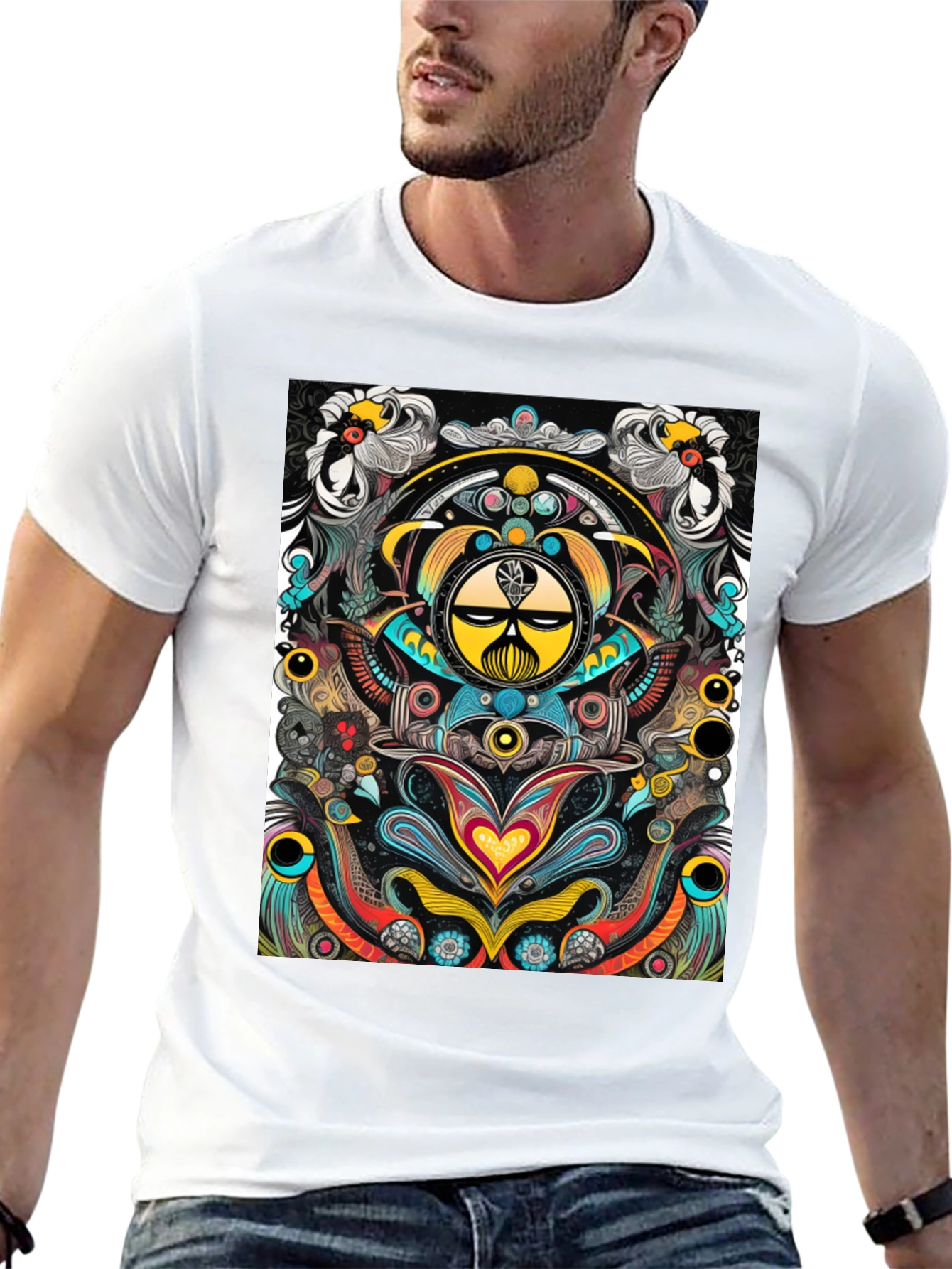 Psychedelic Graphic Tee - Black Cotton T-Shirt