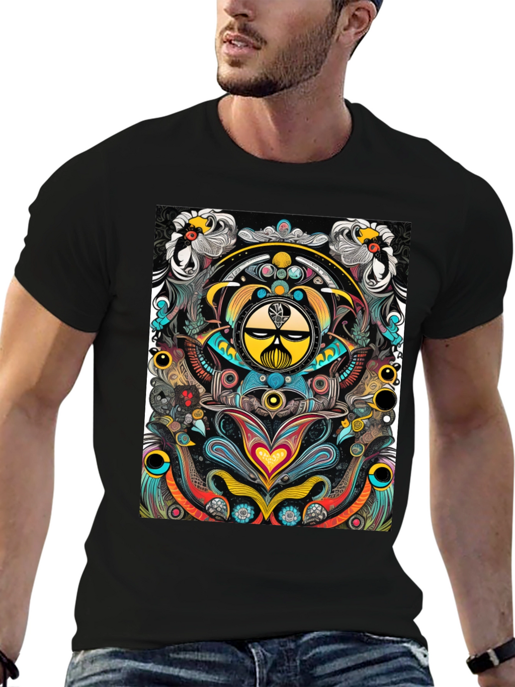 Psychedelic Graphic Tee - Black Cotton T-Shirt